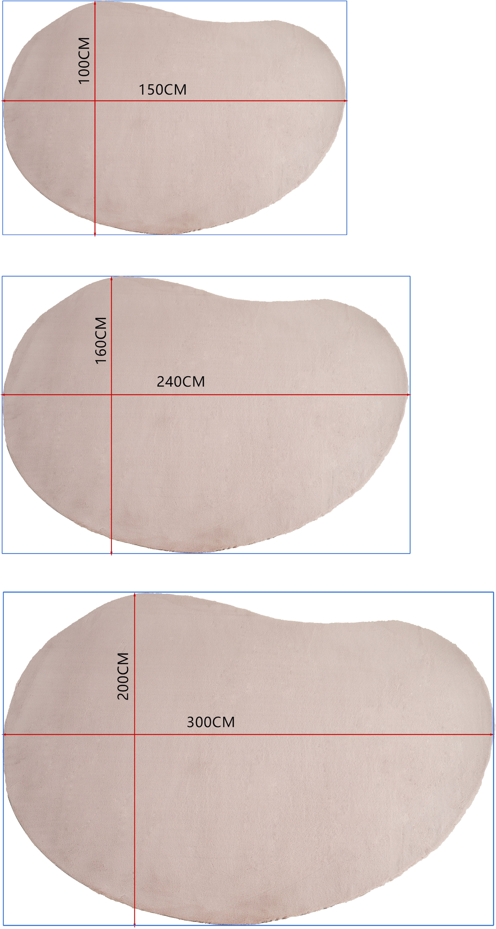 Bruno Banani Tapis à poils longs »Rabbit 2 Bean, Kunstfell Teppich, Modern, besondere Form« En forme de U 25 mm Höhe Kaninchenfell-Haptik, Microfaser, Wohnzimmer, Schlafzimmer, Esszimmer