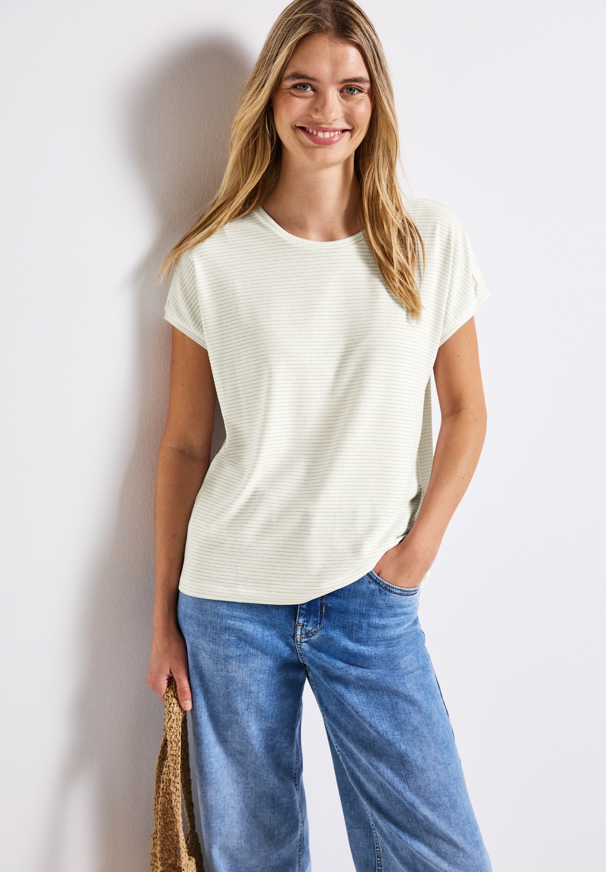 Image of STREET ONE Rundhalsshirt mit glitzernden Streifen