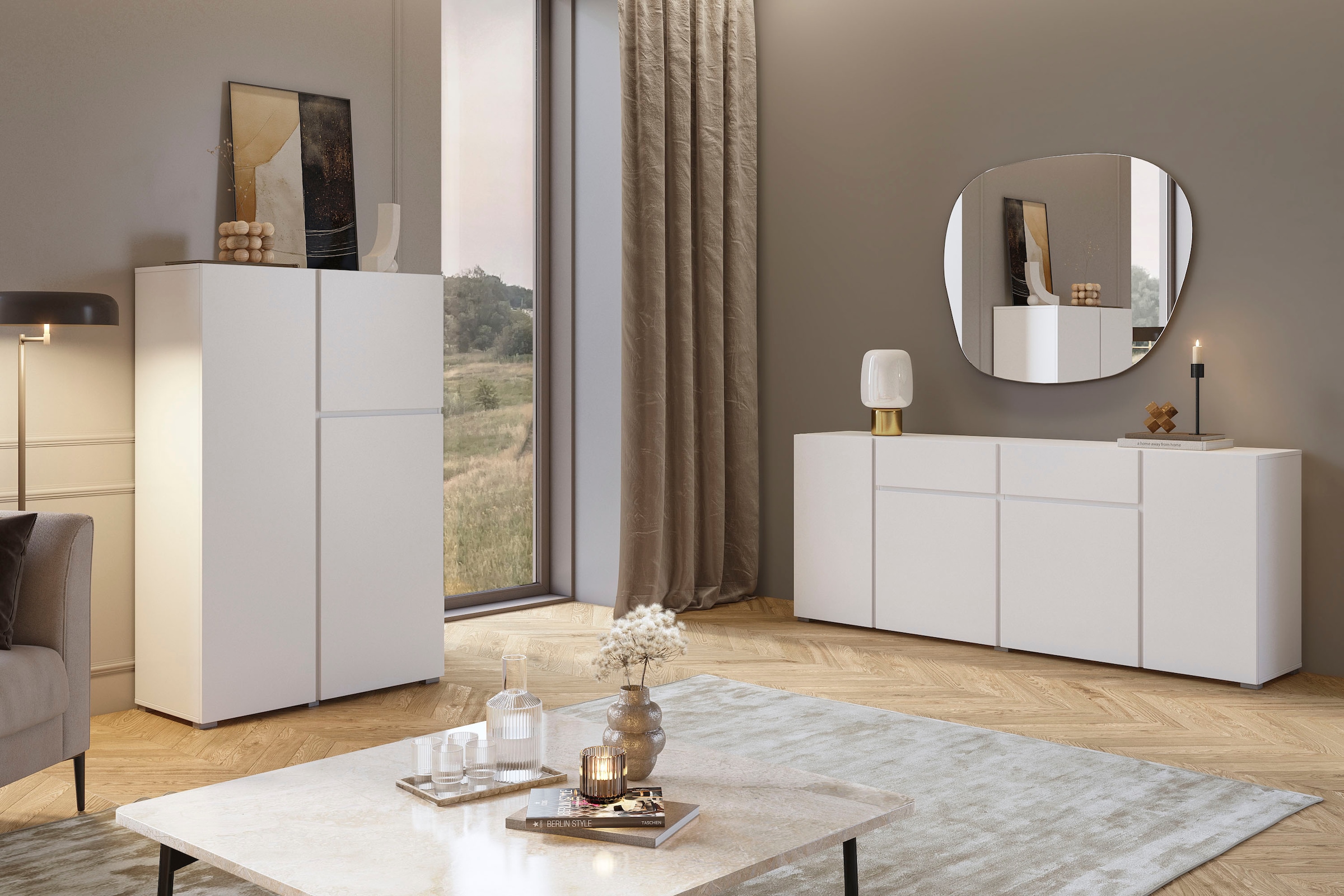 INOSIGN Sideboard »Metric,Breite 195 cm, grifflose Kommode 4 Türen/2 Schubkästen« Schubladenschrank mit viel Stauraum, Einlegeböden verstellbar