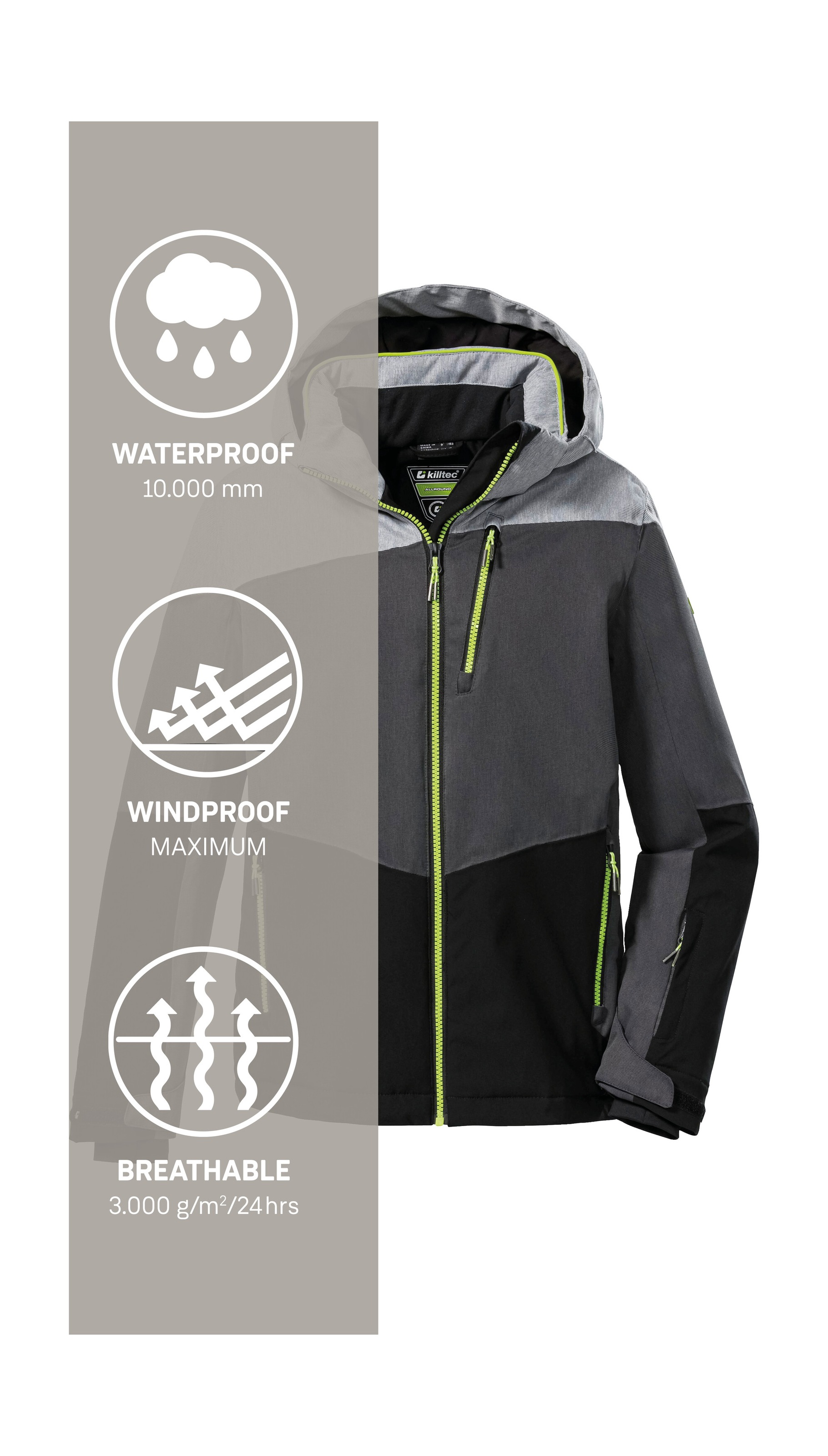 Killtec Skijacke »KSW 161 BYS SKI JCKT«, Wasserdichte, atmungsaktive Skijacke mit abnehmbarer Kapuze