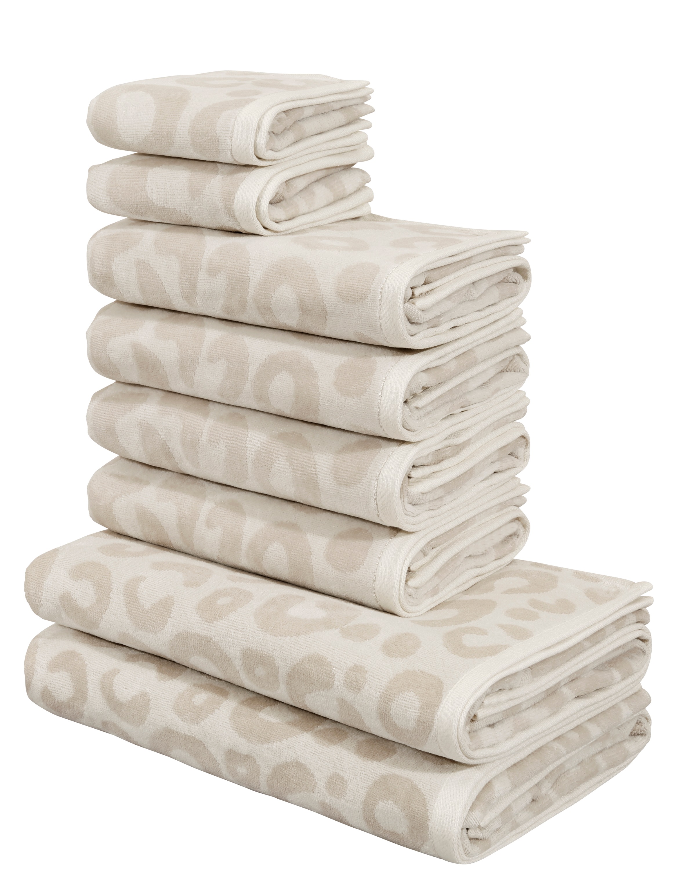 Image of GOODproduct Handtuch Set "Anna Leopardenmuster, 8-tlg Handtuch-Set, 100% Baumwolle" Set 8 Frottiervelours Duschtücher, Handtücher und Gästetücher, weich, modern, Animal Print