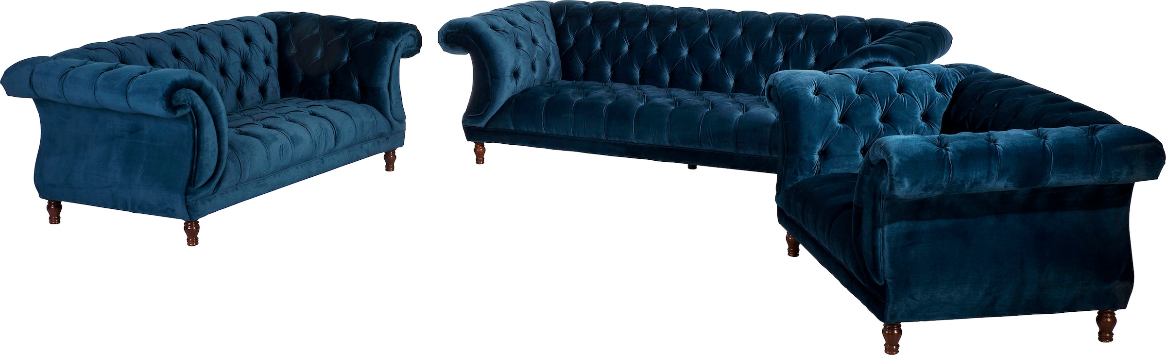 Max Winzer® Chesterfield-Sofa »Isabelle«, Knopfheftung & gedrechselten Füssen in Buche Nussbaum, Breite 260 cm