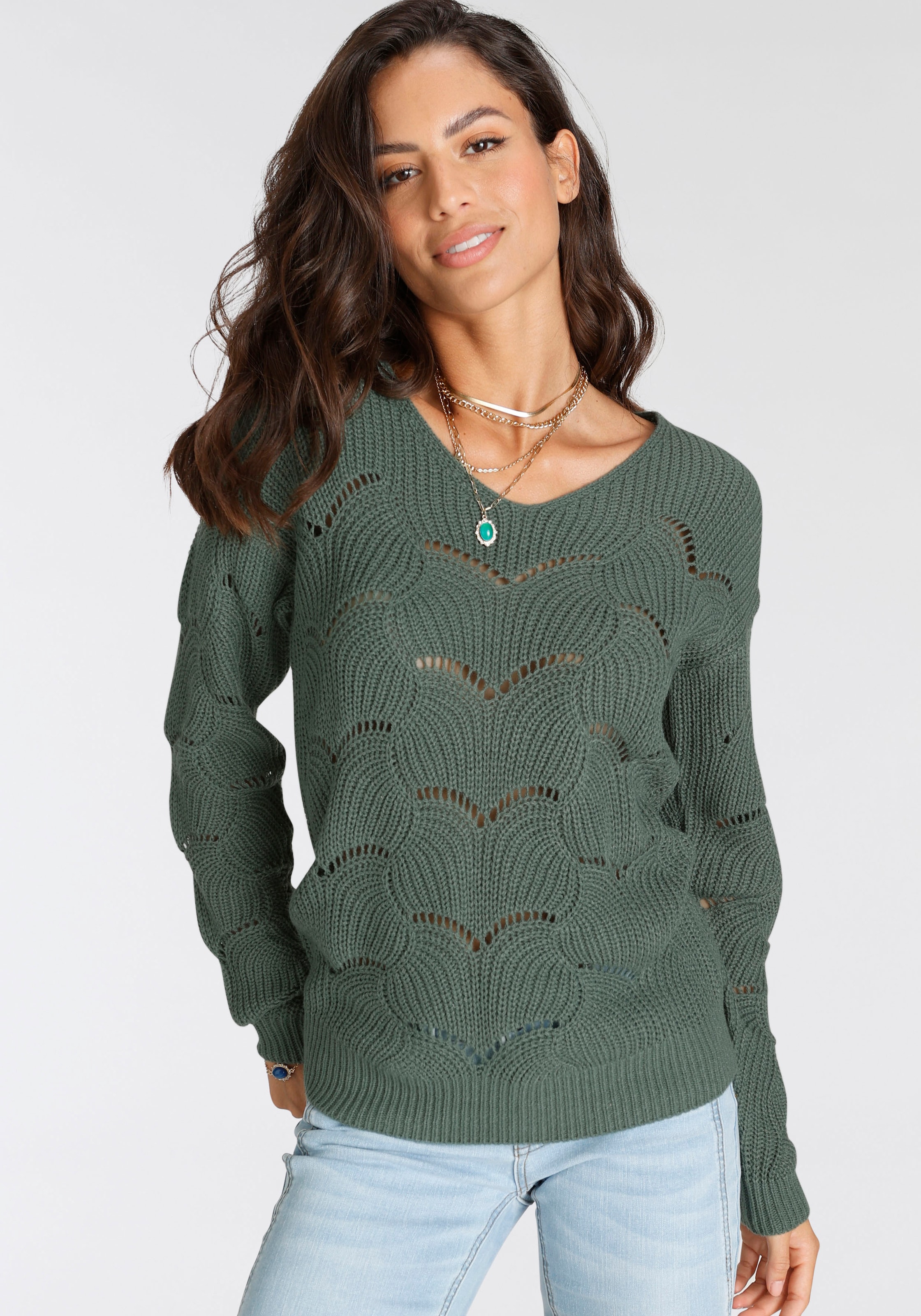 Laura Scott V-Ausschnitt-Pullover, mit modischem Strickmuster