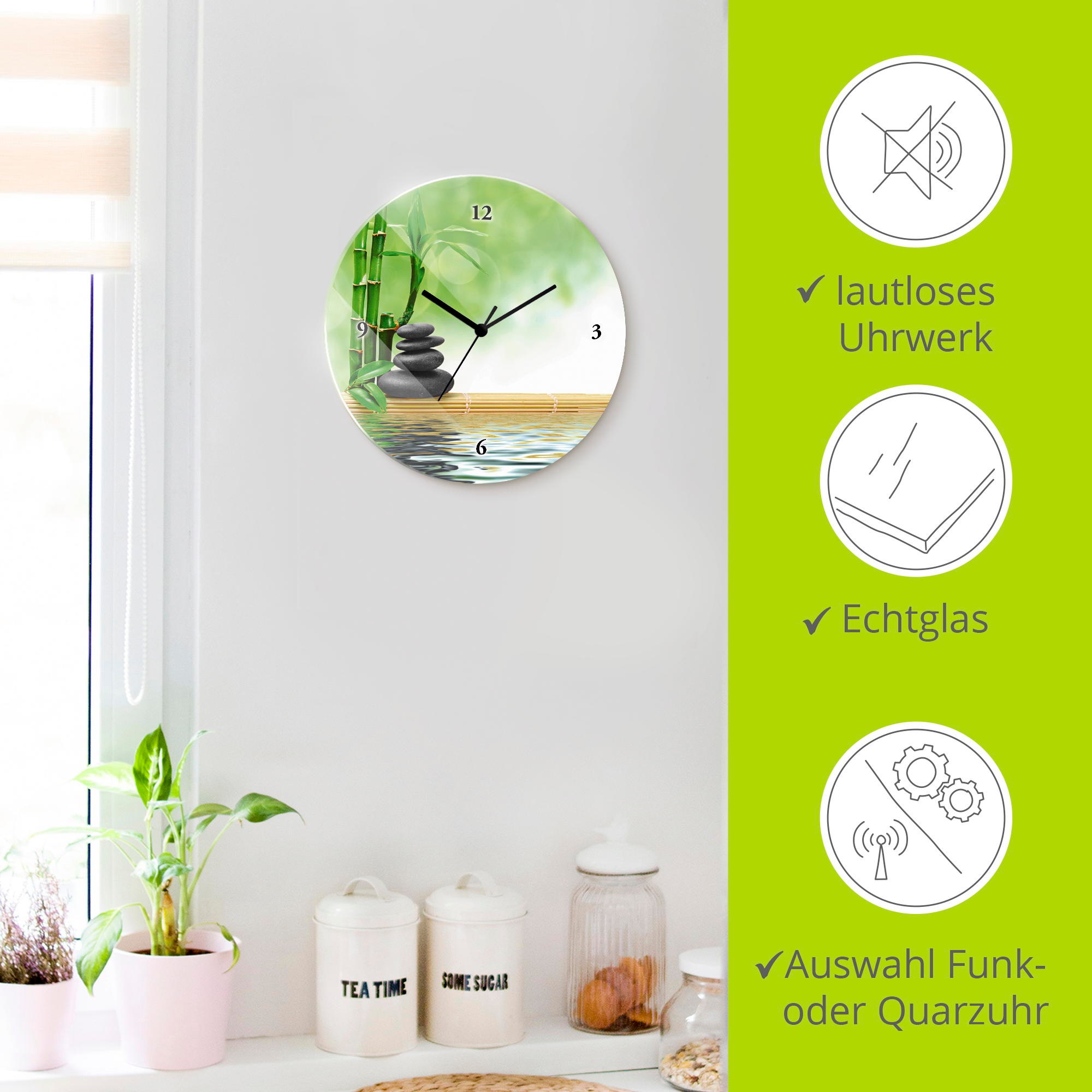 Artland »Spa Konzept Zen Basaltsteine« wahlweise mit Quarz- oder Funkuhrwerk, lautlos ohne Tickgeräusche