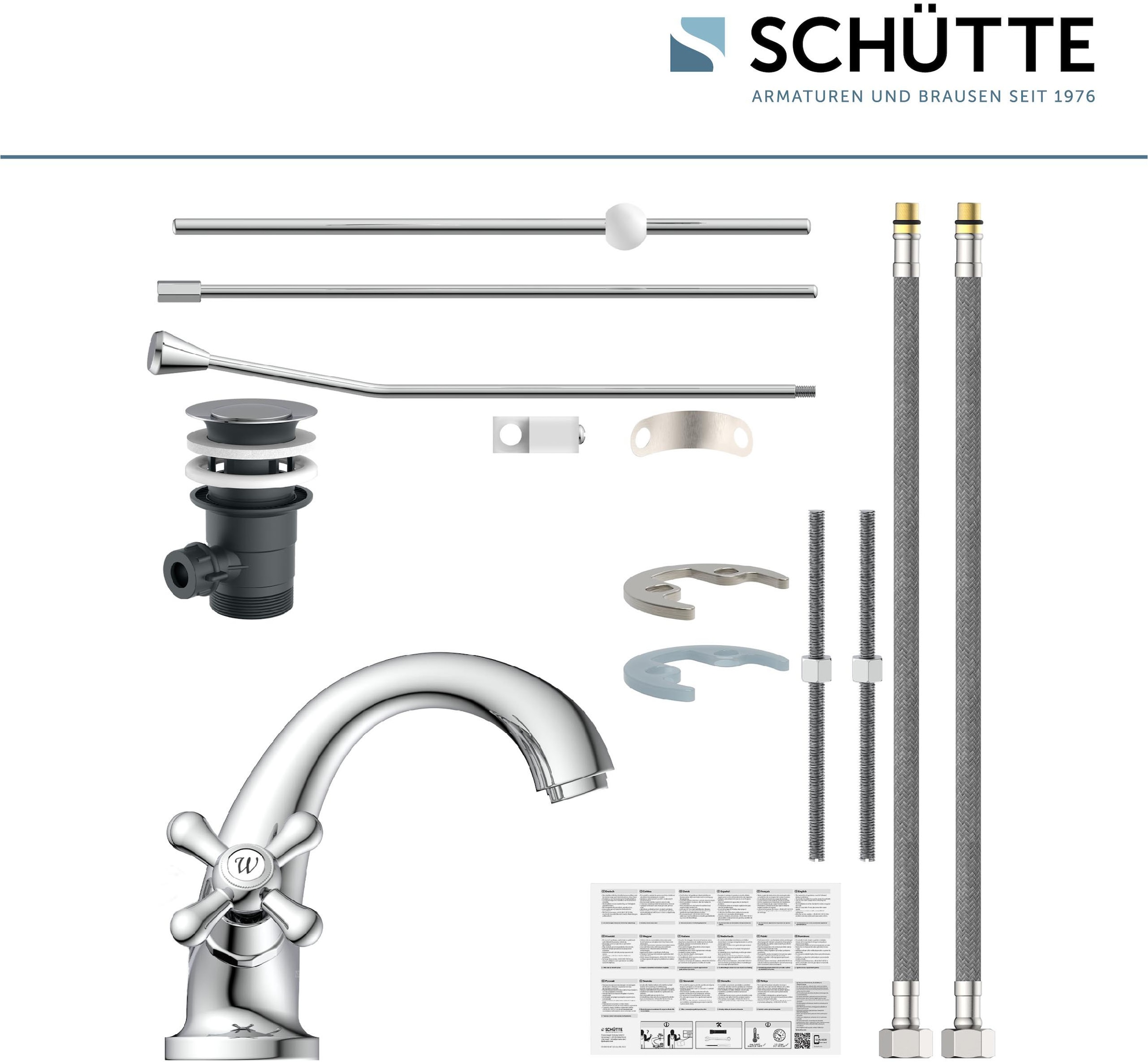 Schütte Robinet de lavabo »Elk« avec tige de traction, garniture de vidange, mitigeur, chrome