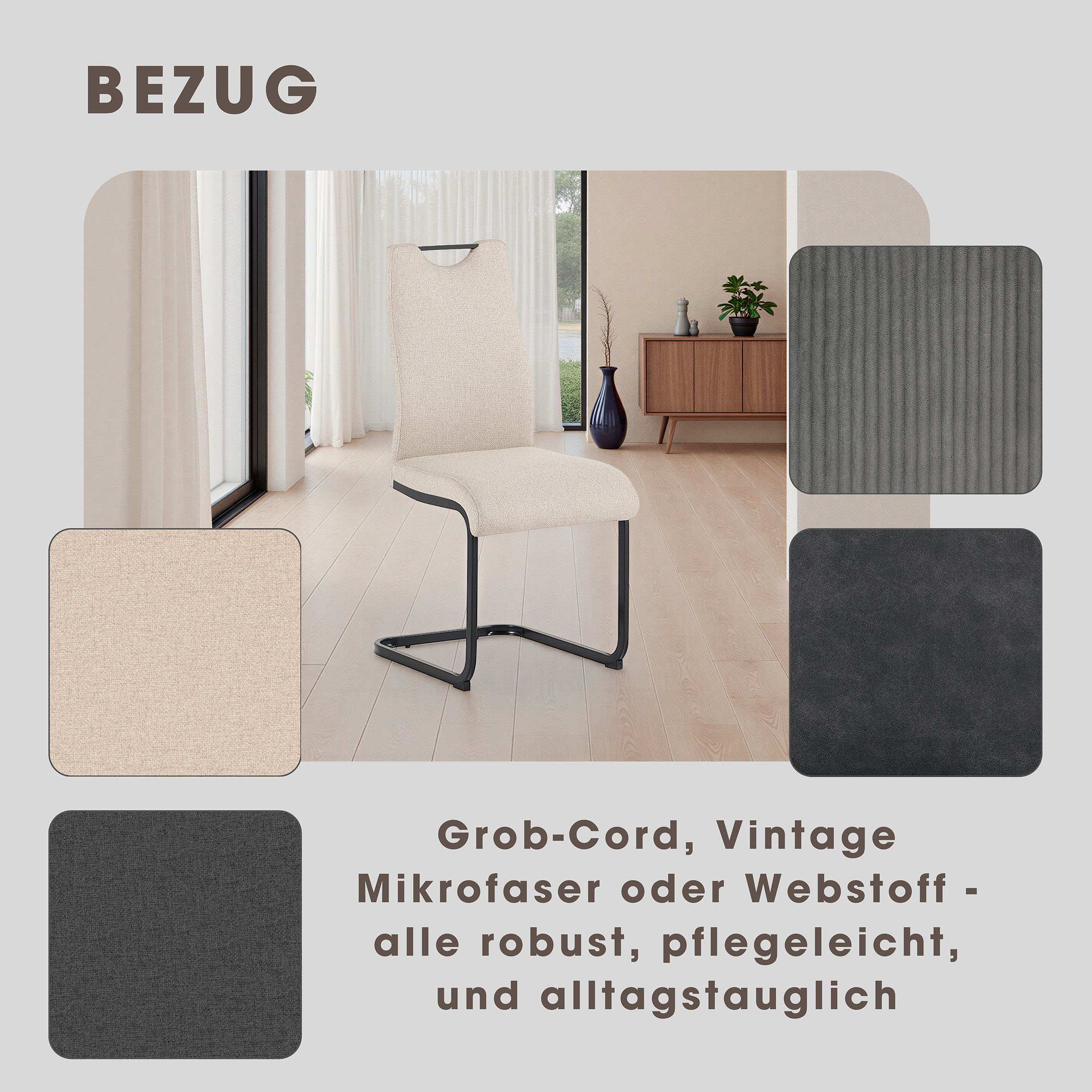 byLIVING Chaise cantilever »CAPRI« (Ensemble) 2 cuisWebstoff, bis 110 kg, Schaumstoff, Schwingstuhlgestell, mit Griff