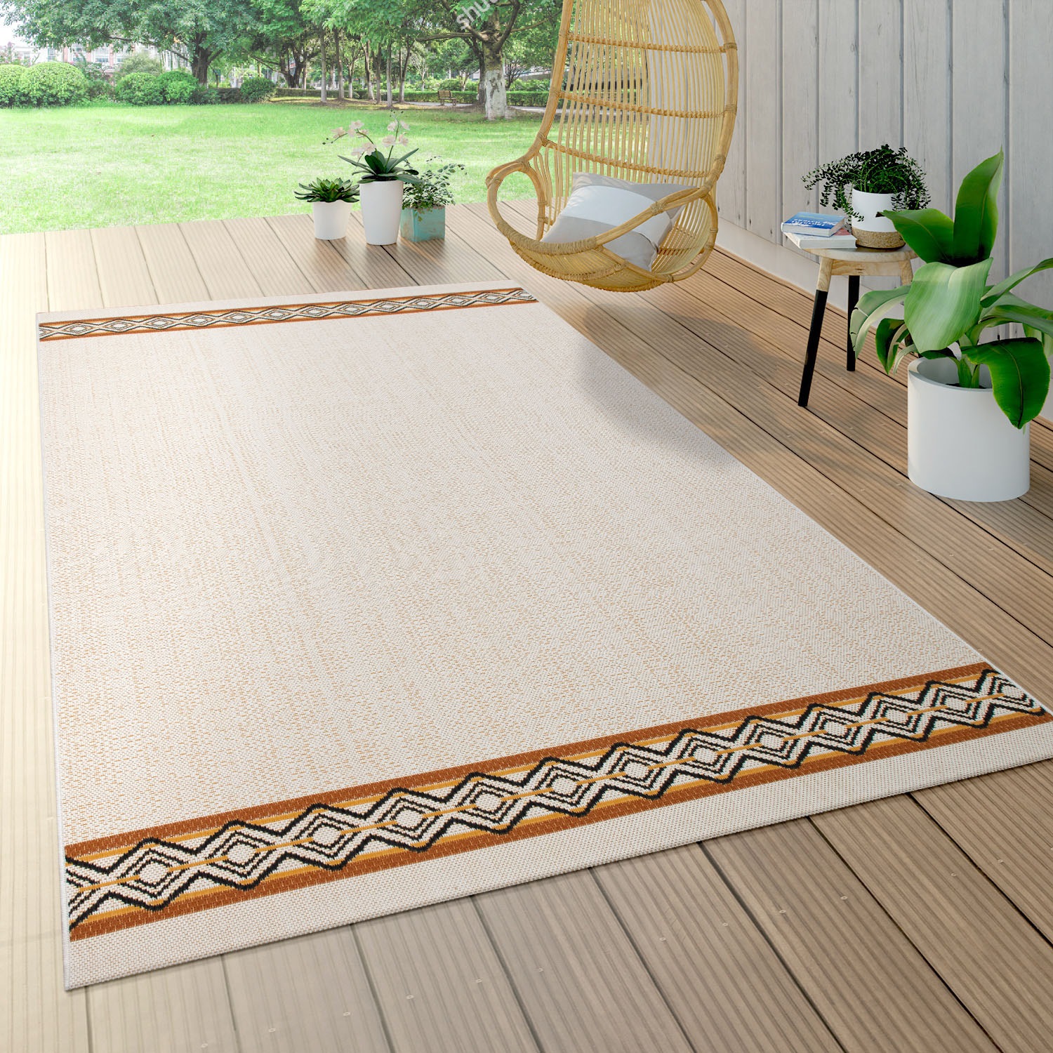 Paco Home Teppich »Ostende 541«, rechteckig, 4 mm Höhe, Flachgewebe, mit Bordüre, In- und Outdoor geeignet, Wohnzimmer