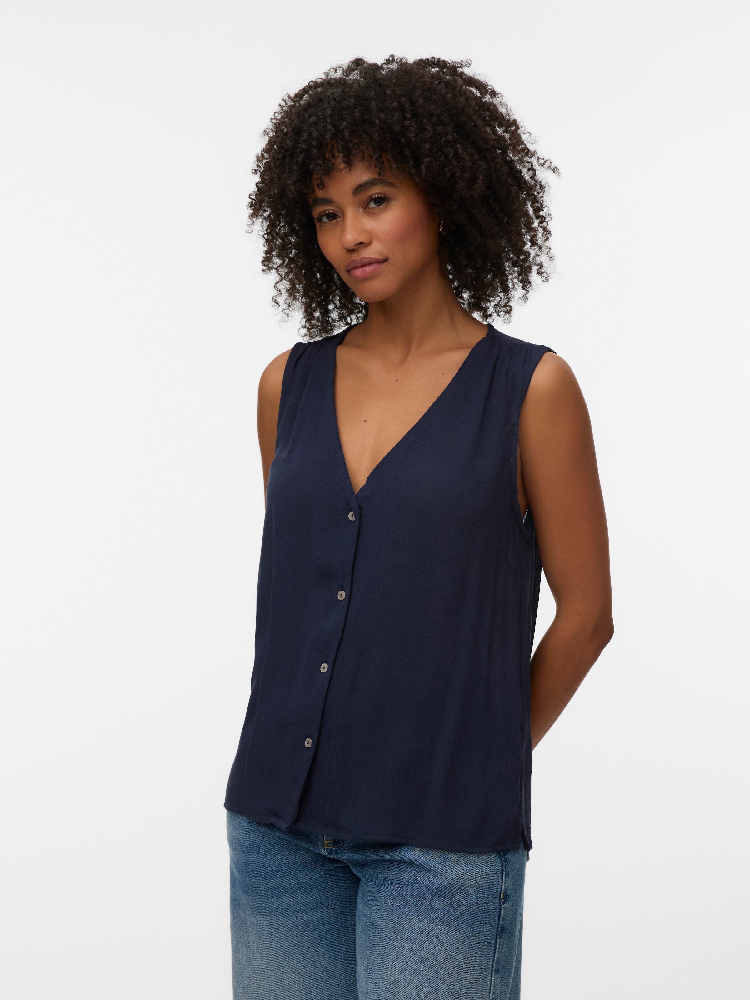 Image of Vero Moda Shirttop "VMMENNY SL V-NECK TOP WVN GA" Viskose, regular fit