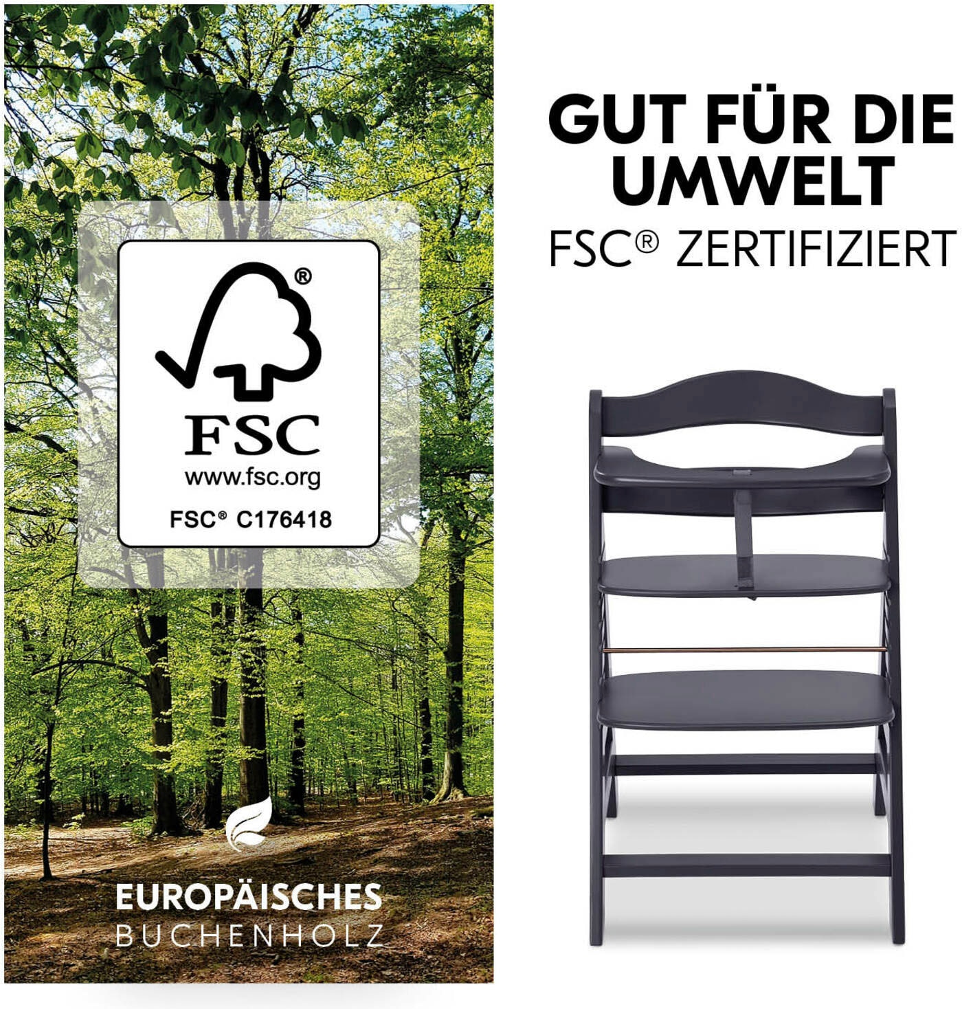 Hauck Chaise haute »Alpha Newborn Set Plus, Dark Grey« () mit Newborn Aufsatz
