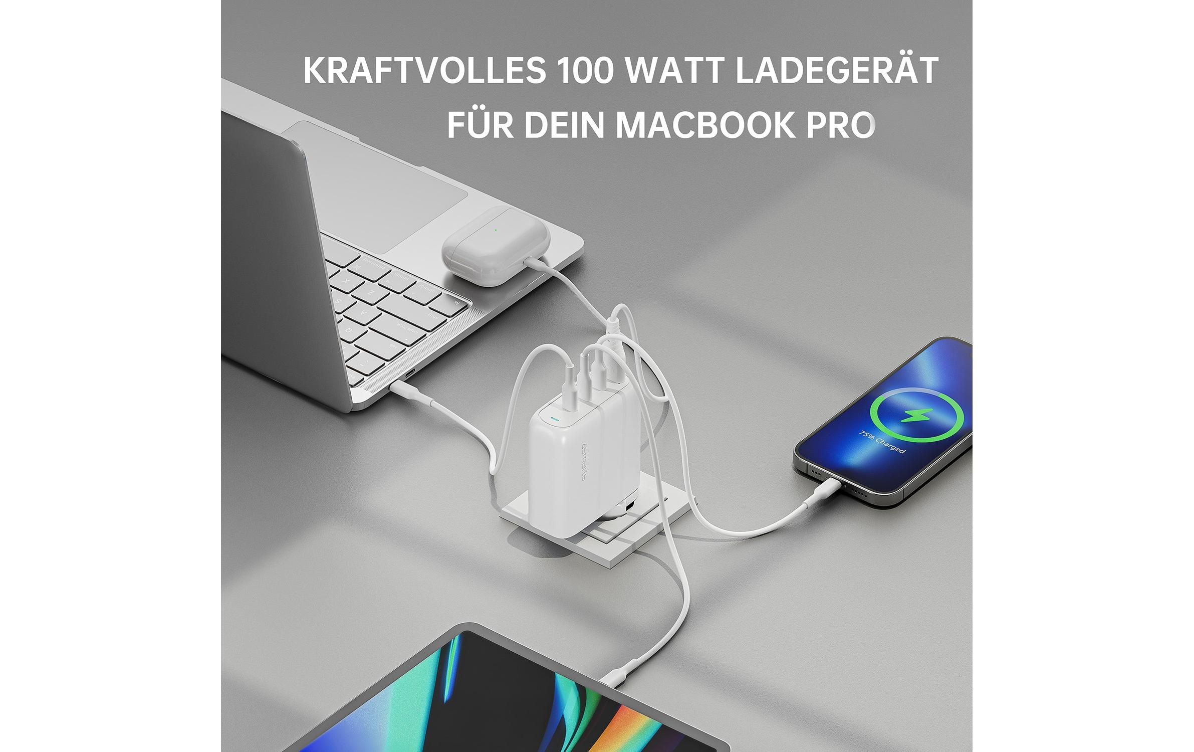4smarts Ladestation »GaN Flex Pro 100W 3 USB-C+1 USB-A Travel Edition«