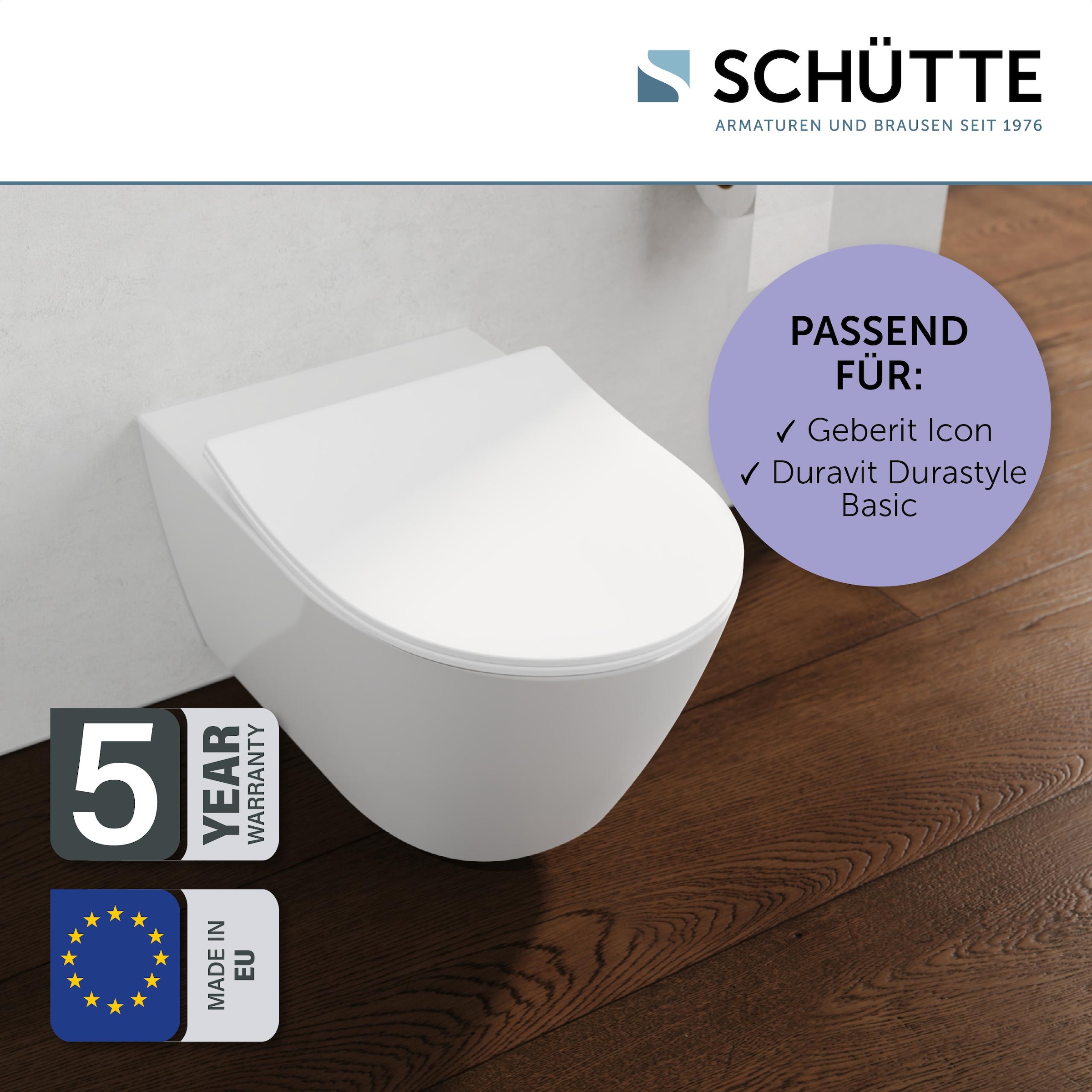 Schütte Siège de WC »Duroplast, WHITE D-Form PRO 6« Abattant WC, matériel de fixation, notice de montage,  Avec descente automatique et fermeture rapide