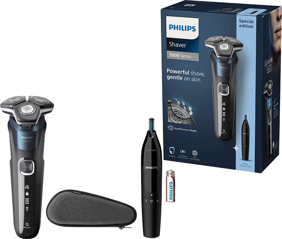Image of Philips Elektrorasierer "Shaver Series 5000 S5889/11" ausklappbarer Präzisionstrimmer Nasen- und Ohrenhaartrimmer, Etui, mit SkinIQ Technologie