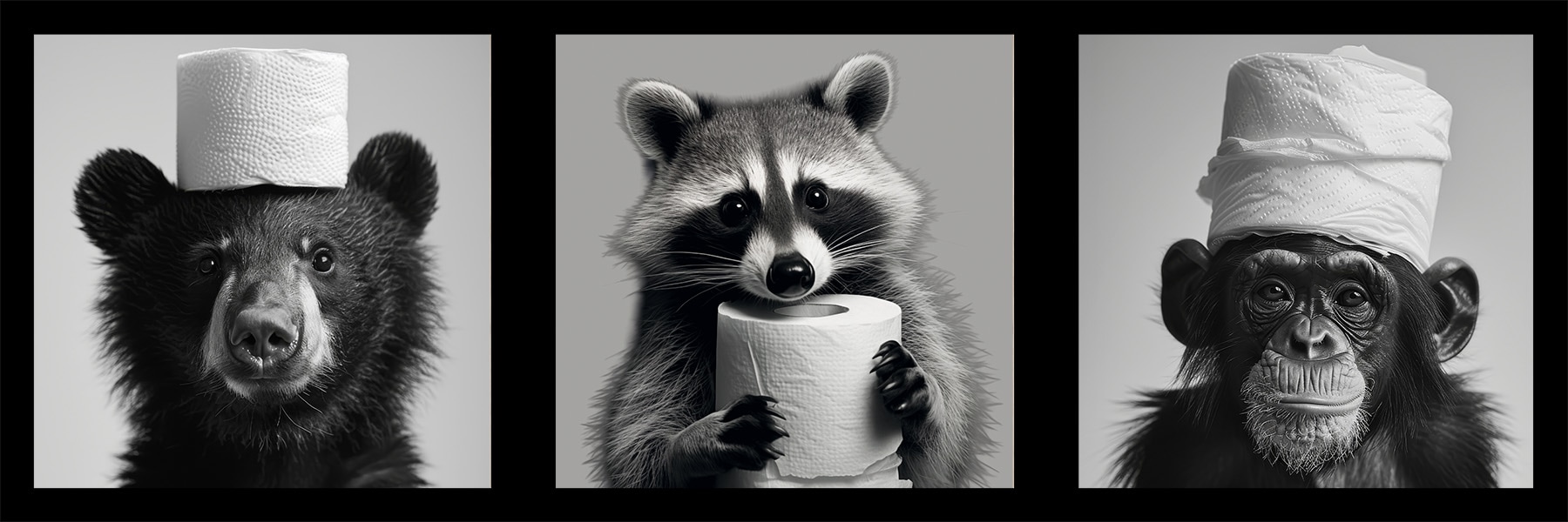 Image of Bönninghoff Bild mit Rahmen "3er-Set gerahmte Bilder WC Tiere 3x23x23 cm – Tiermotiv modern" Affen Humor Tiere mehrteiliges Bilder-Set, harmonisch aufeinander abgestimmt
