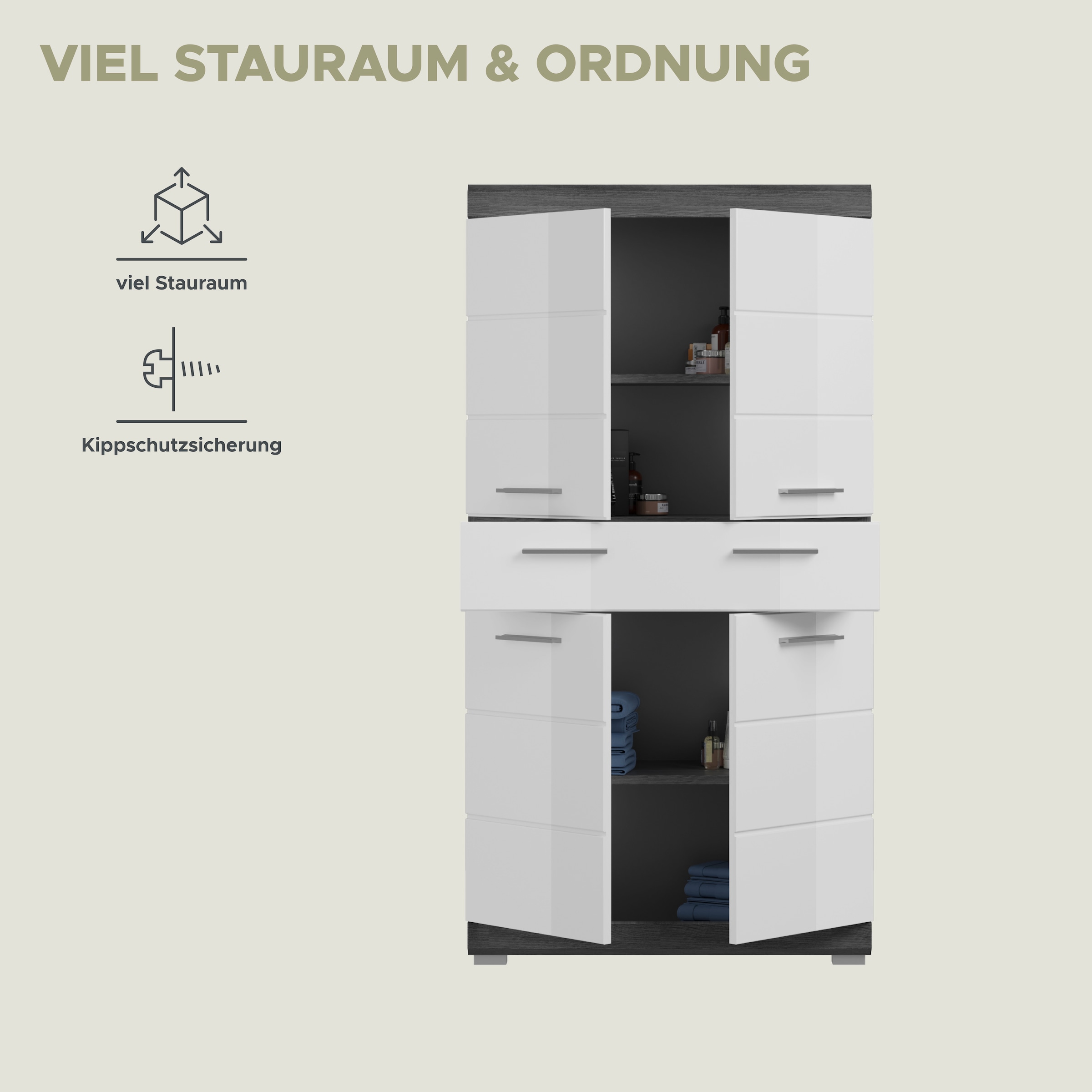 welltime Armoire intermédiaire »SIENA, Breite 74cm, 4 Türen, 1 Schubkasten, 4 Fächer, MDF-Front« TOPSELLER!,  in verschiedenen Farben erhältlich, Badmöbel, Badschrank, Schrank, Bad