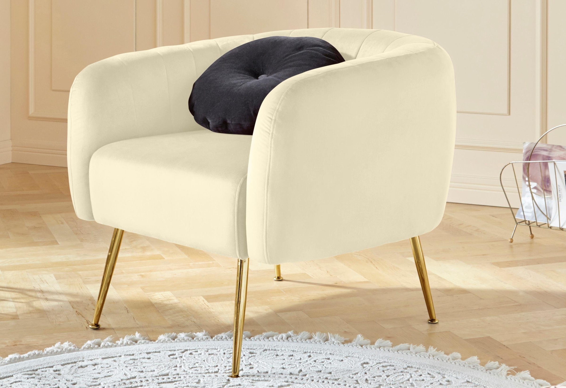 Image of Leonique Sessel »Leie«, aus schönem weichen Velvet Bezug, mit goldfarbenen Metallbeinen, Sitzhöhe 44 cm bei Ackermann Versand Schweiz