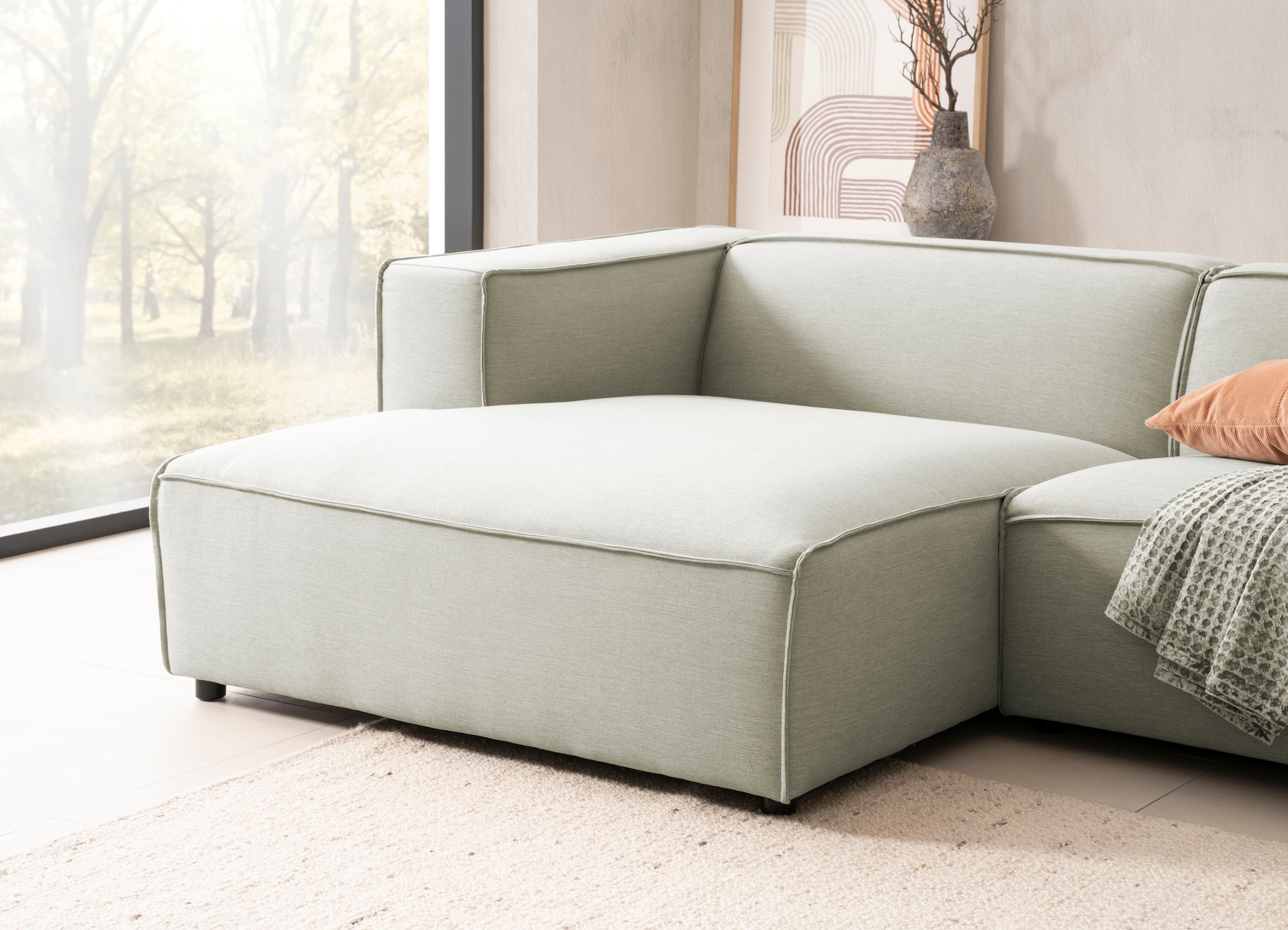 LeGer Home by Lena Gercke Ecksofa »PIARA mit Kedernaht in Cord oder Leinenoptik, moderne Couch in L-Form«, wahlweise Ottomane rechts/links, schwarze Füsse, bequemer Sitzkomfort