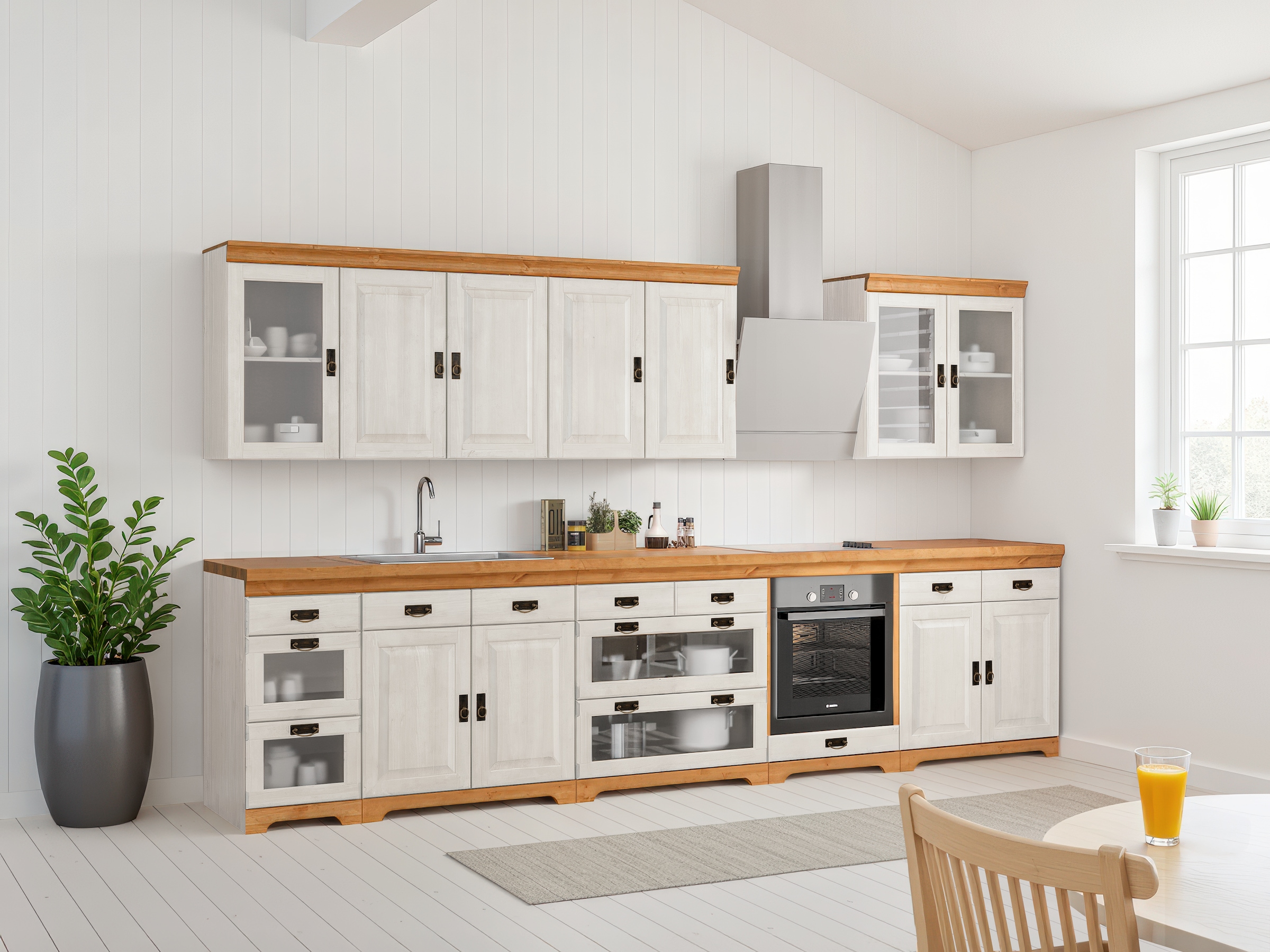 GOODproduct Armoire basse »Rügen« Breite 80 cm, Kiefer massiv, Schubkästen mit Glaseinsatz