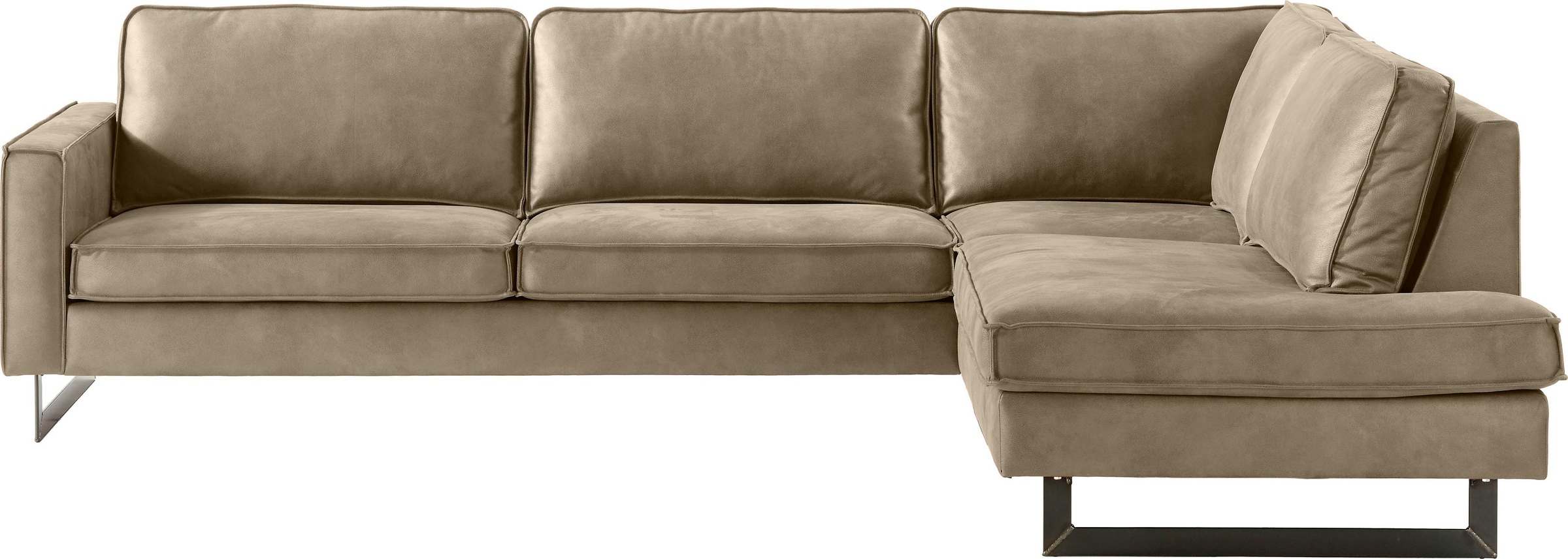Places of Style Ecksofa »Pinto, 290 cm, Cord, Chenille, Lederoptik, Ottomane links / rechts«, mit Keder, schwarze Metallfüsse, Wellenunterfederung