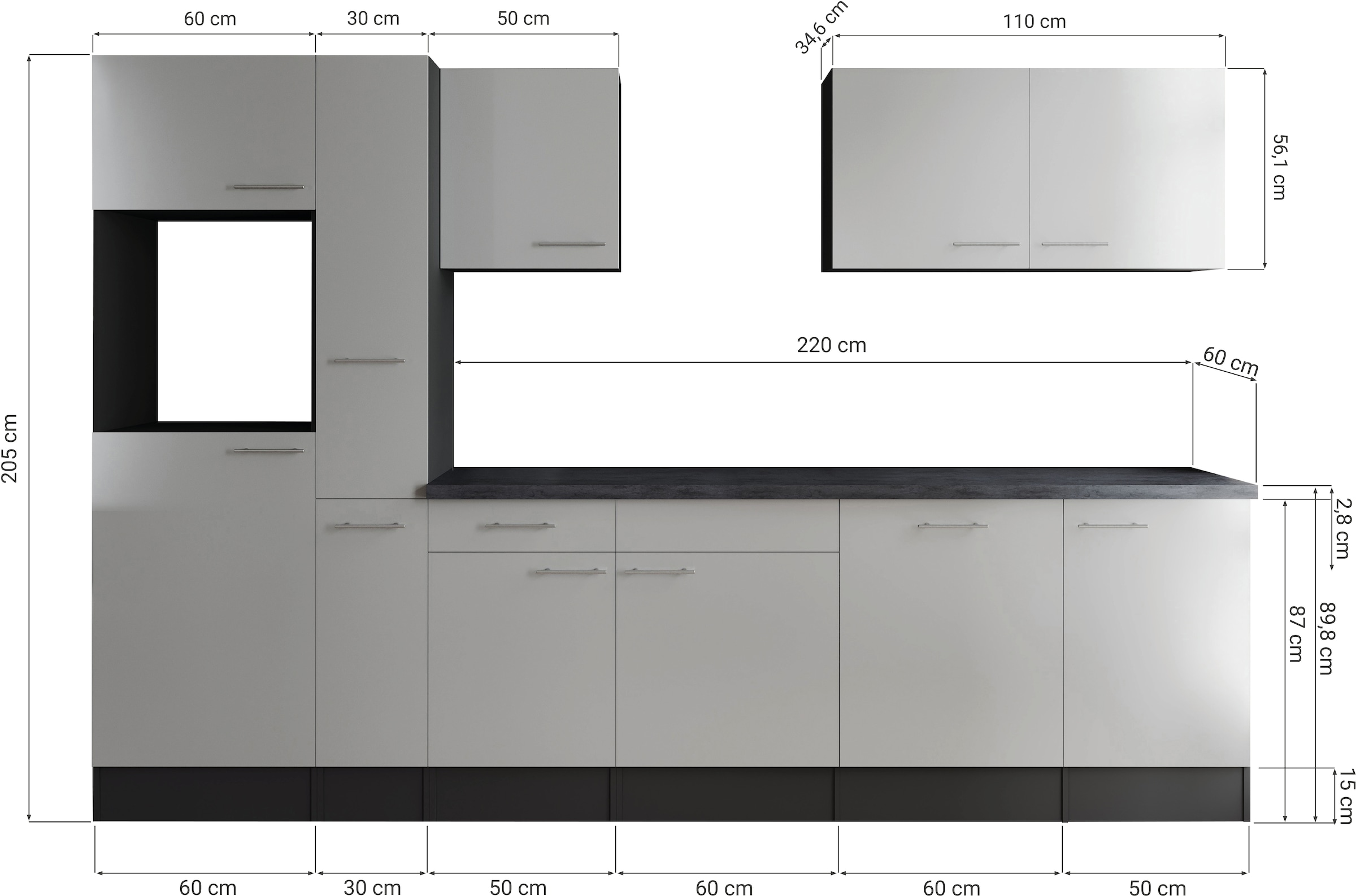 RESPEKTA Kitchenette »Oliver« largeur 310 cm, hauteur de travail 90 cm, configuration exclusive pour OTTO