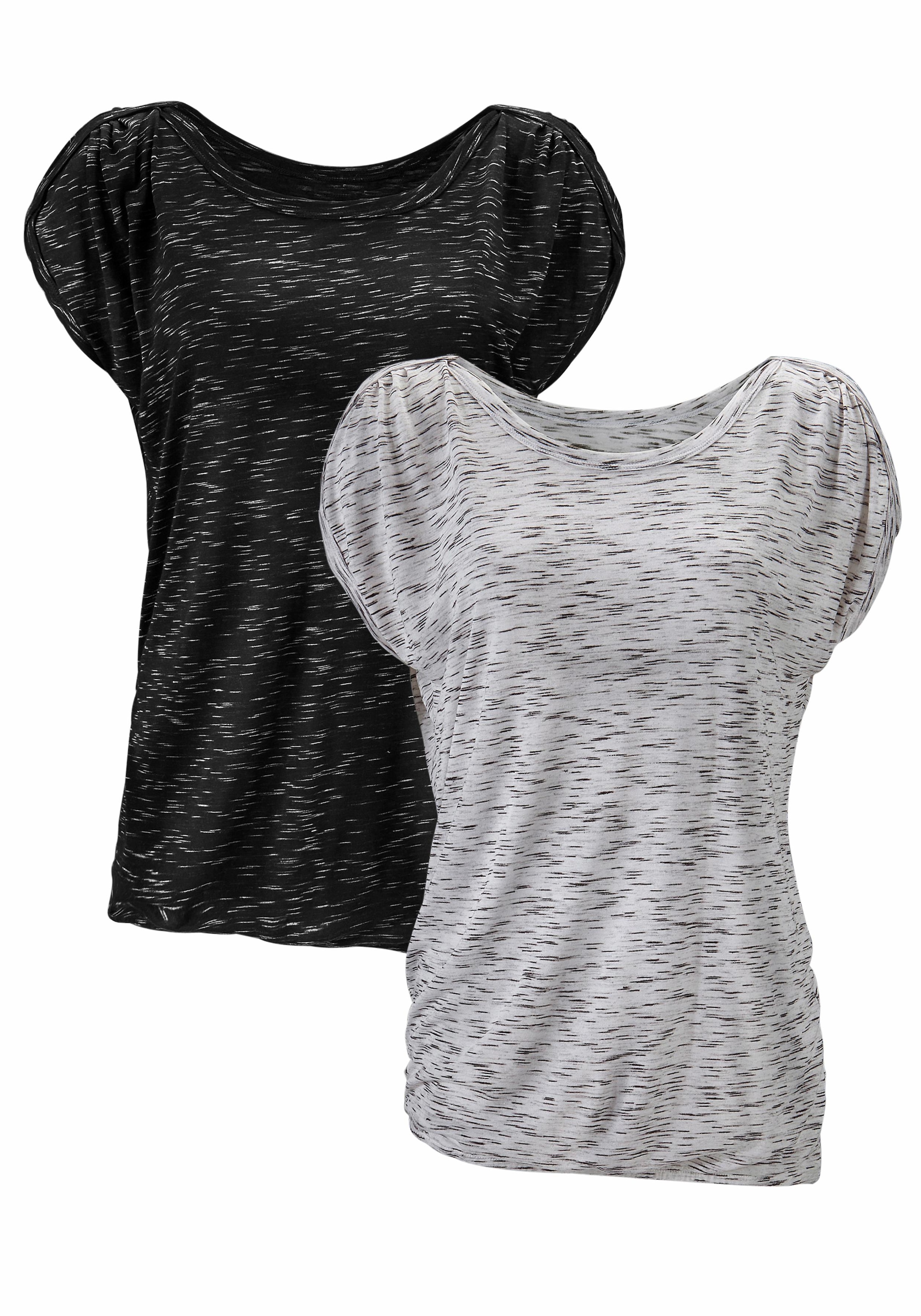 Image of LASCANA Kurzarmshirt "mit Schulterraffung" 2er-Pack, aus weicher Viskose-Qualität