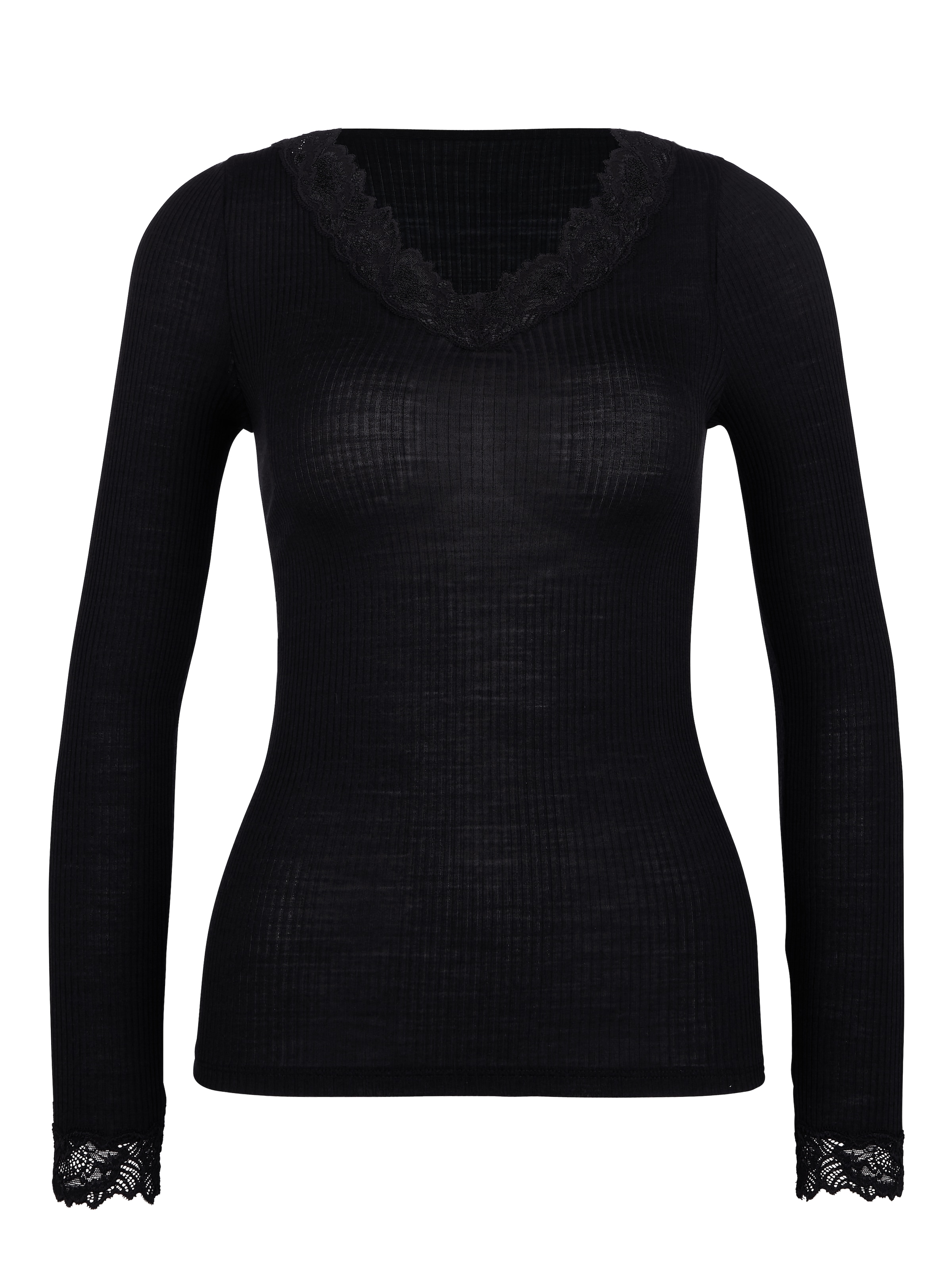 CALIDA Langarmshirt »Silky Wool Joy«, Spitze, atmungsaktiv, V-Ausschnitt, Merino-Woll-Anteil, Seide