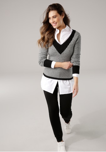 Melrose V-Ausschnitt-Pullover, mit Hahnentritt-Muster - NEUE KOLLEKTION kaufen