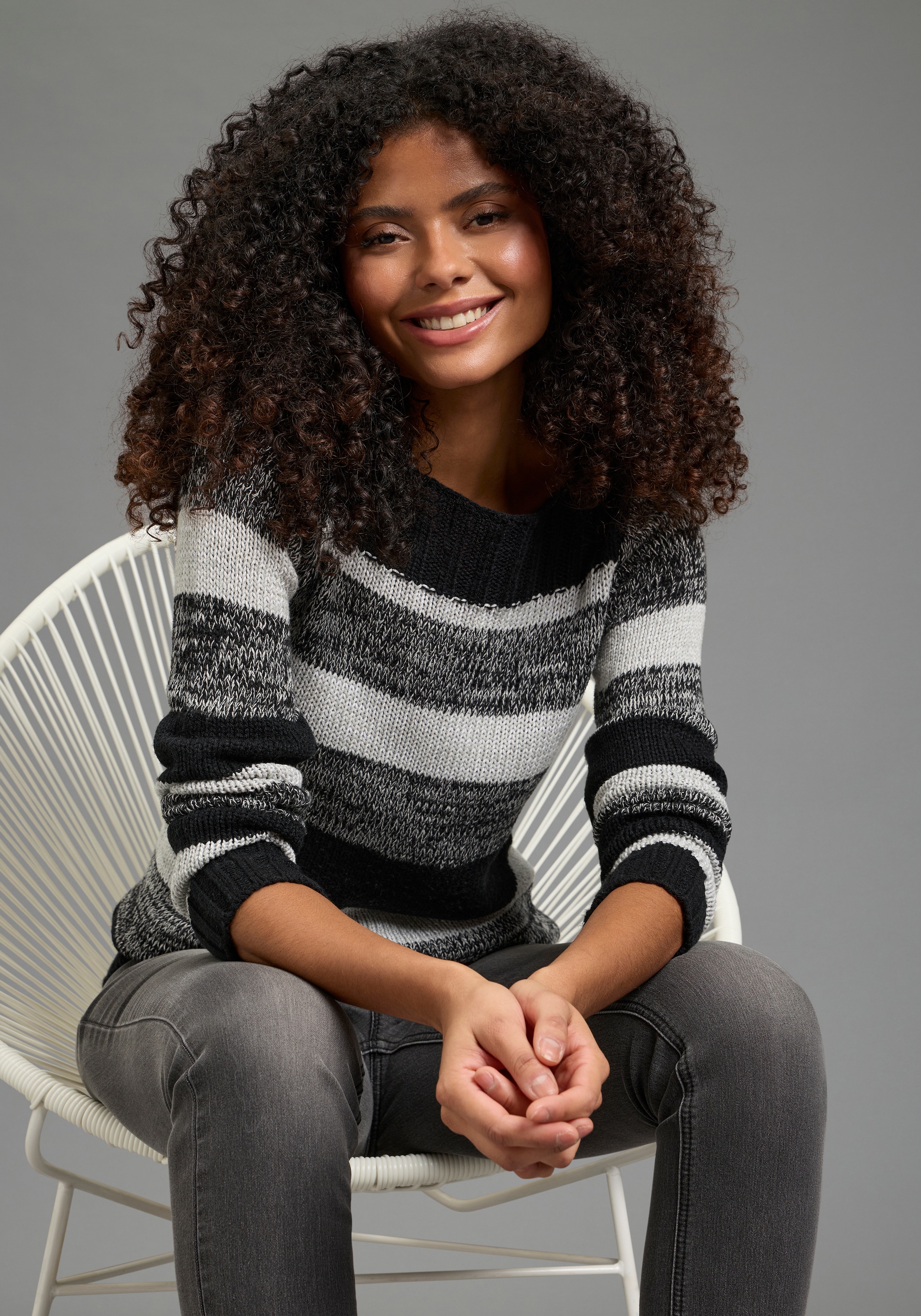 Image of AJC Strickpullover mit U-Boot Ausschnitt und tollem Streifendesign