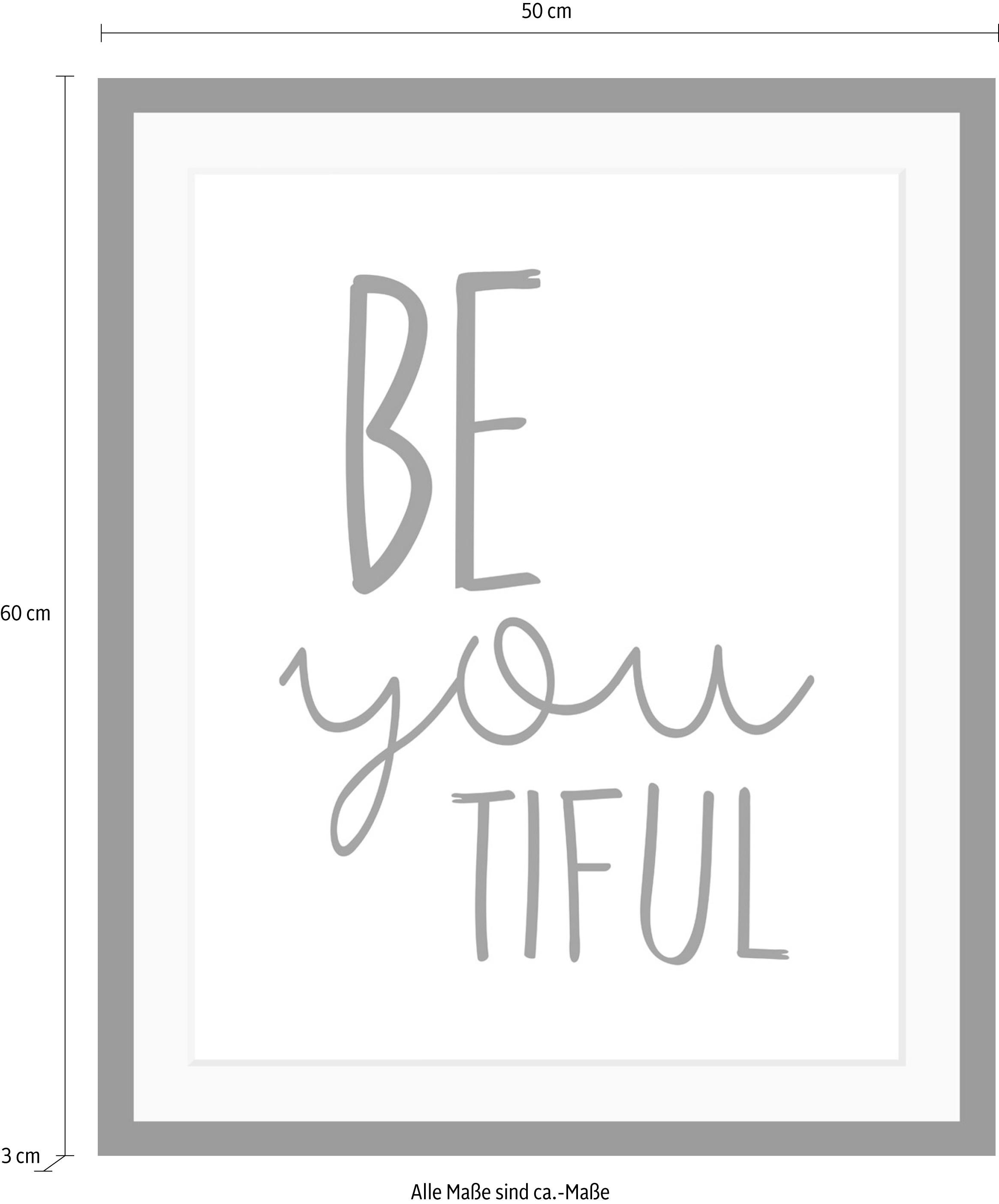 queence Bild »Spruch«, Schwarz-Weiss-Schriftzug-Motivationsbilder-Smileys, HD Premium Poster-Druck inkl. Holzrahmen