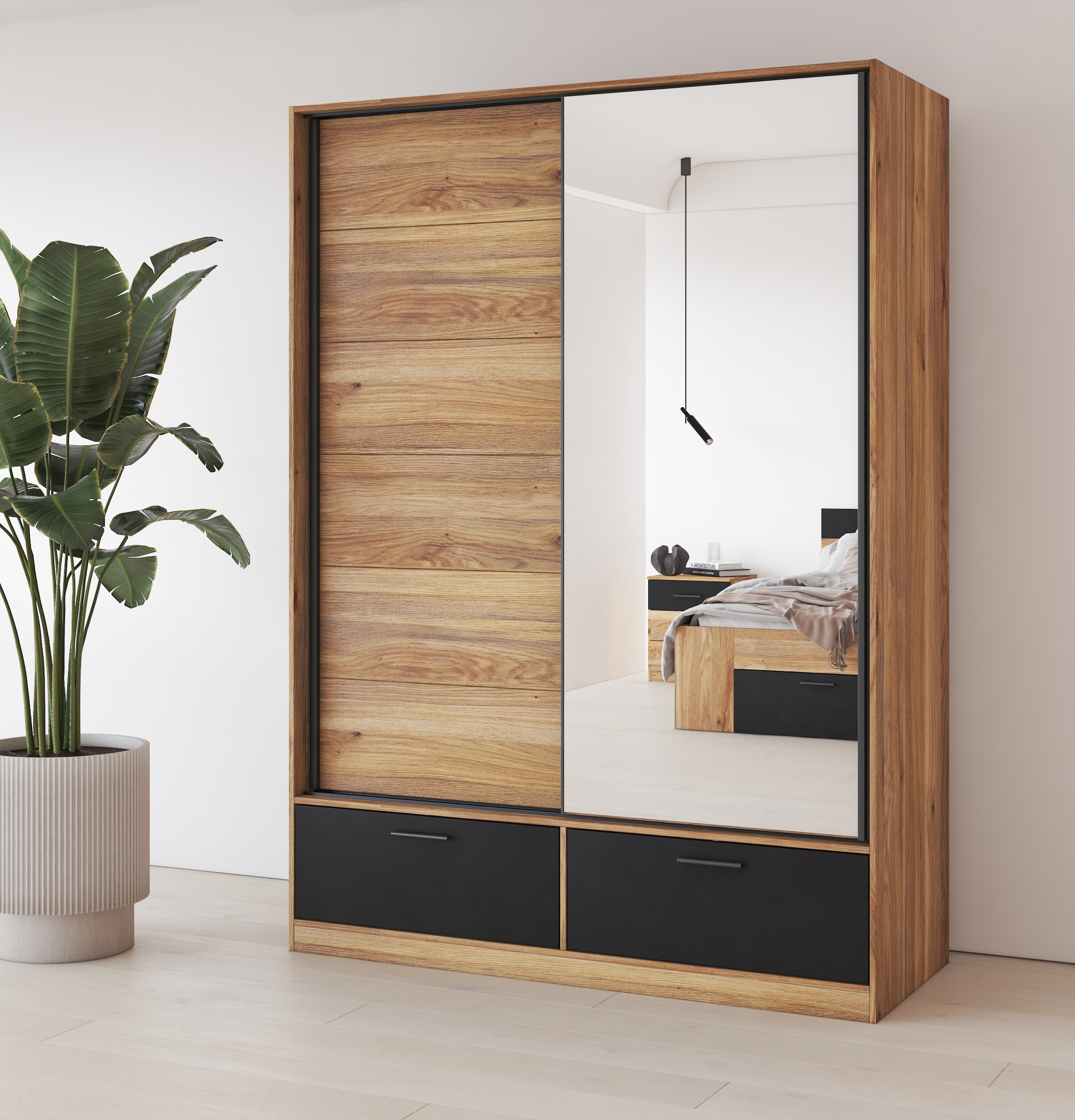 Image of Home affaire Schwebetürenschrank "Faweza,Breite 200 cm, Wäscheschrank incl. kompletter Innenausstattung" Schiebetürenschrank mit Schubladen, Kleiderschrank, Spiegeltür