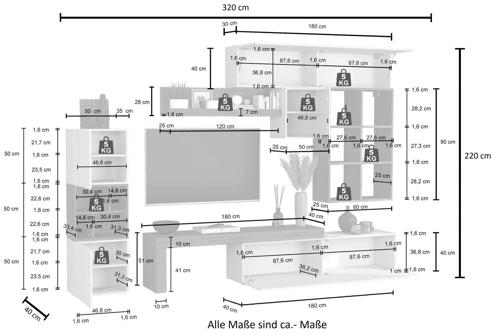 INOSIGN Wohnwand »Chronos Wohnwand, Medienwand, 8-er set« Set, 8 Stk. tlg.