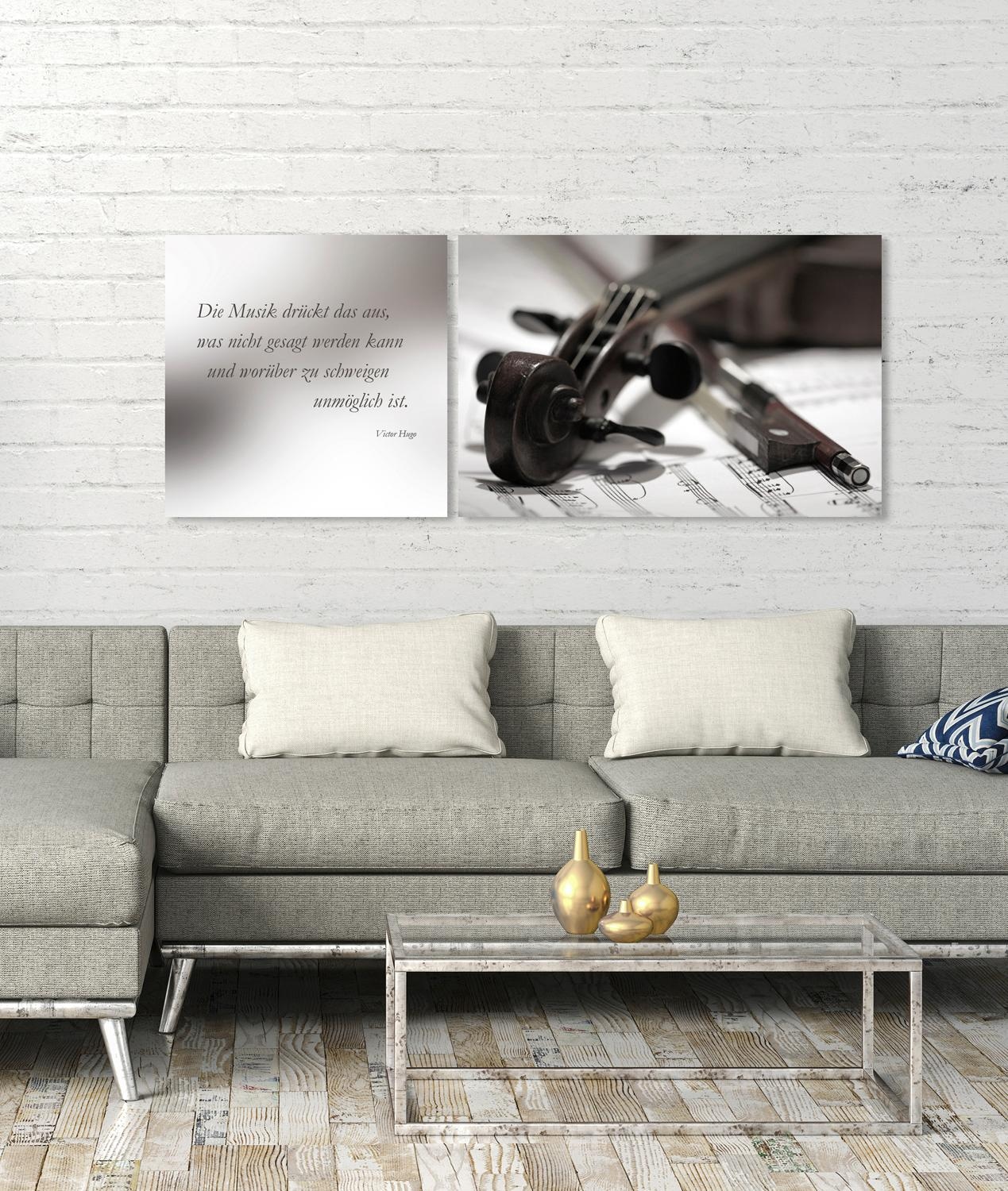 queence Tableau sur toile »Musik« Set,  Premium-Leinwandstoff, Handarbeit aus Deutschland, Zitat, 2er Set