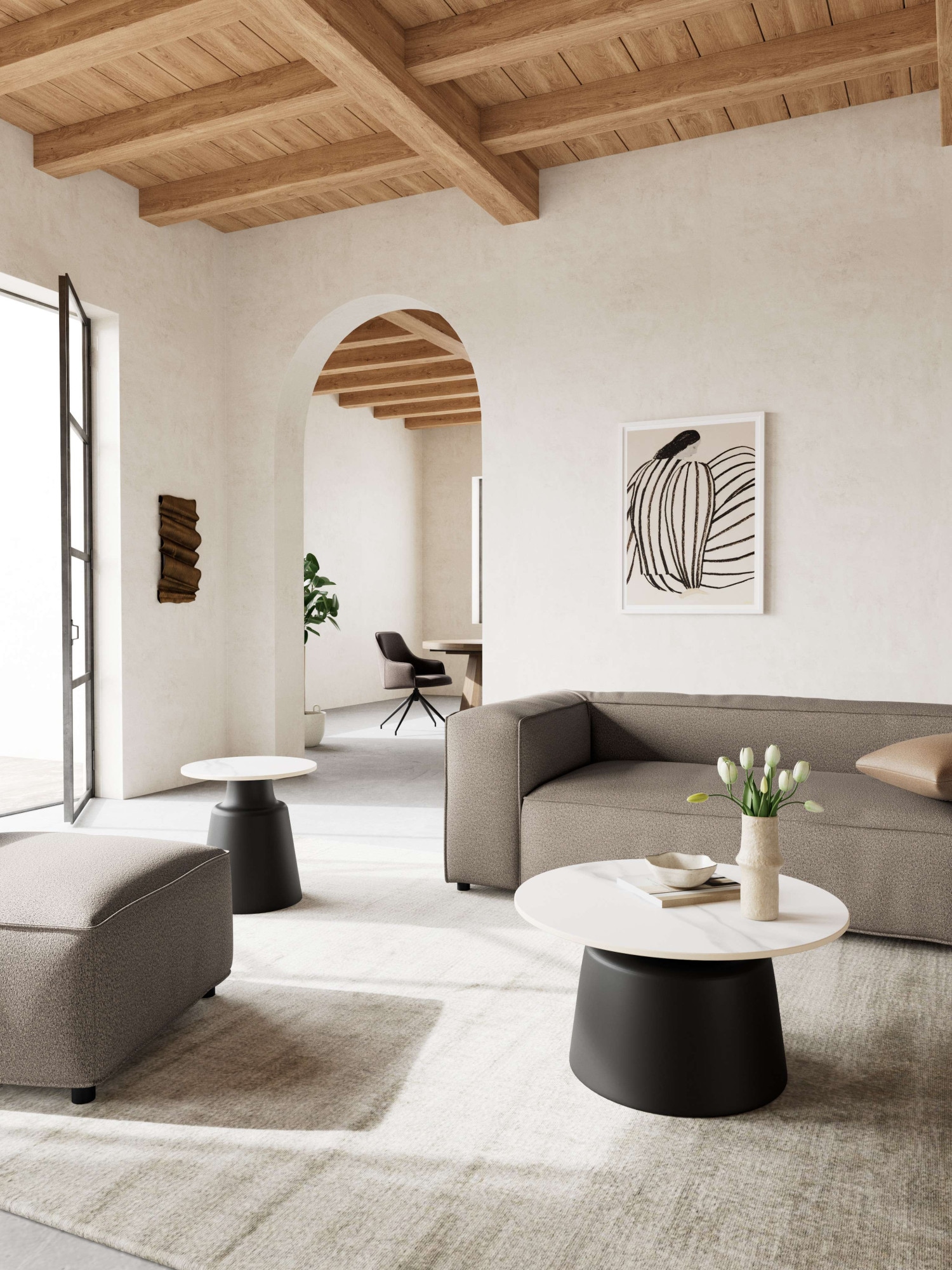 ACTONA GROUP Couchtisch »Santorini Kaffetisch - modern & stilvoll mit langlebiger Keramikplatte« Weisse Keramik, schwarzes Stahlgestell, langlebig. Ø: 70 cm