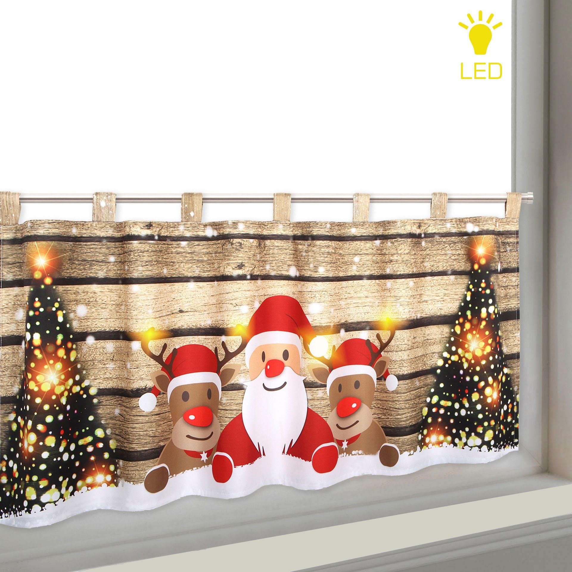 Image of Delindo Lifestyle Scheibengardine "WEIHNACHTS-TEAM" Schlaufen 1 Stk. tlg. HxB: 45x120, mit LED-Beleuchtung