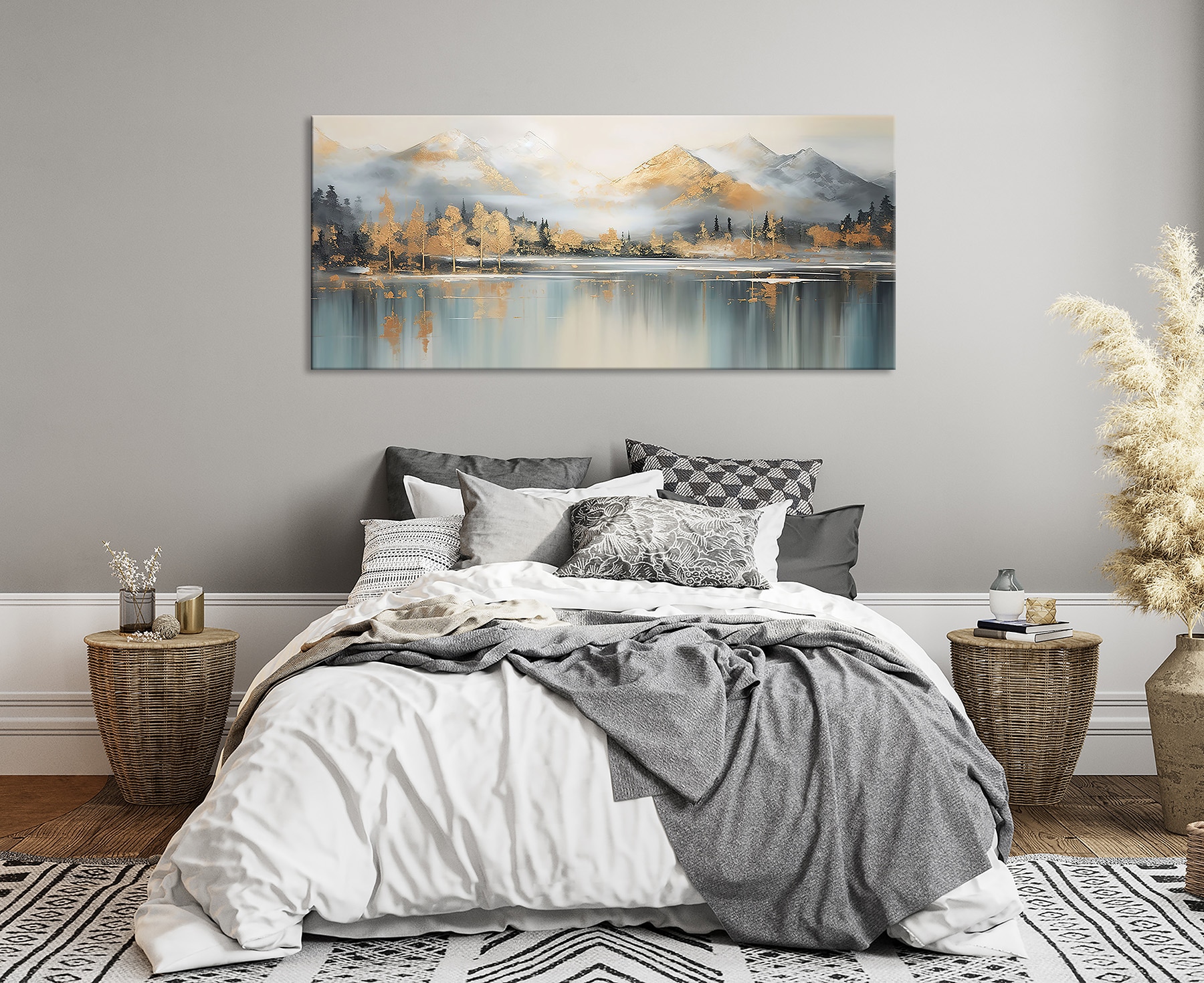 Bönninghoff Leinwandbild »Wandbild BERGE UND SEE XXL 60x140 cm – Leinwandbild Keilrahmen Deko« Abstrakt | Abstrakte | Berge | Landschaft | Natur | See | Seebilder | Waldbilder 1 Stk. tlg. auf Keilrahmen gespannt