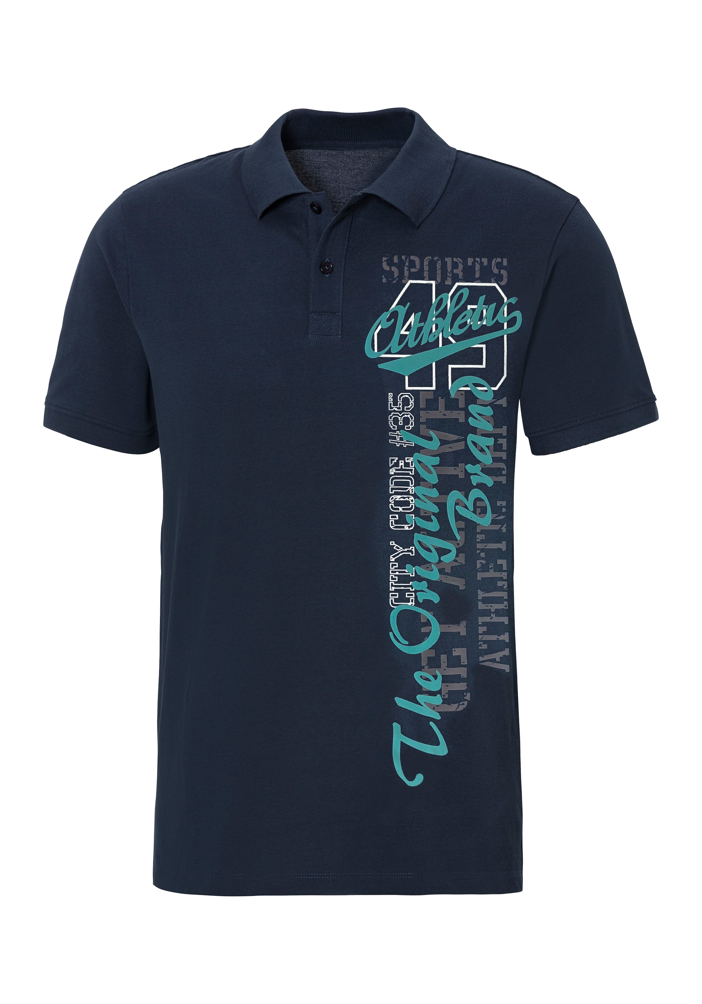 John Devin Poloshirt, mit grossem Druck vorn aus Baumwoll-Piqué