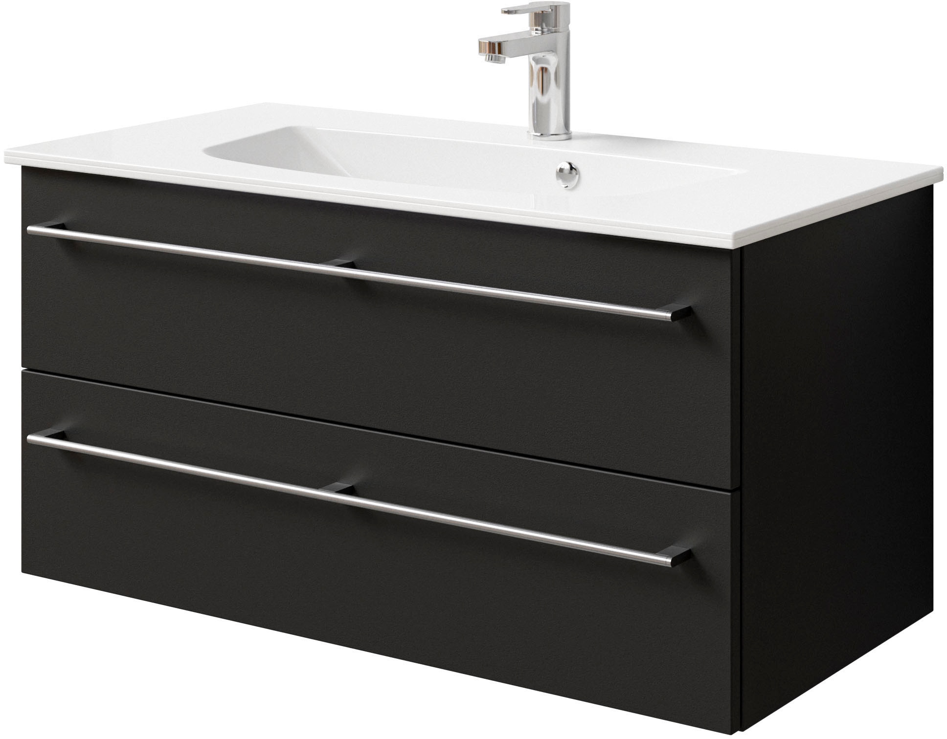Image of Saphir Waschtisch "Serie 6025 Mineralmarmor-Waschtisch mit Unterschrank, 97 cm breit" 2 Stk. tlg. Waschplatz mit 2 Schubladen, hängend, verschiedene Ausführungen