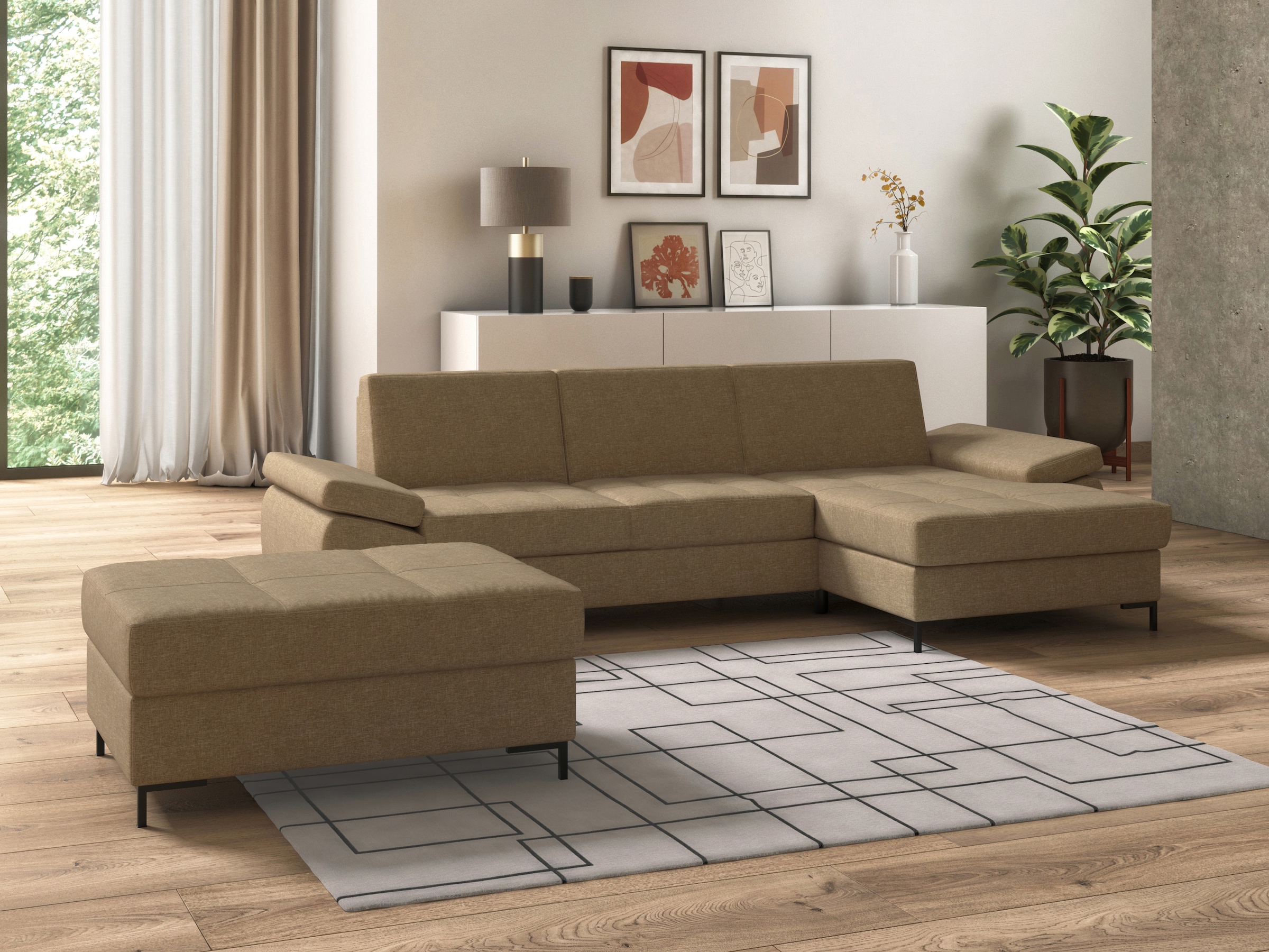 DOMO collection Ecksofa »Capelo, komfortabel, klare Linien zeichnen dieses Design aus, L-Form« mit Armteilverstellung, wahlweise mit Bettfunktion, Federkern