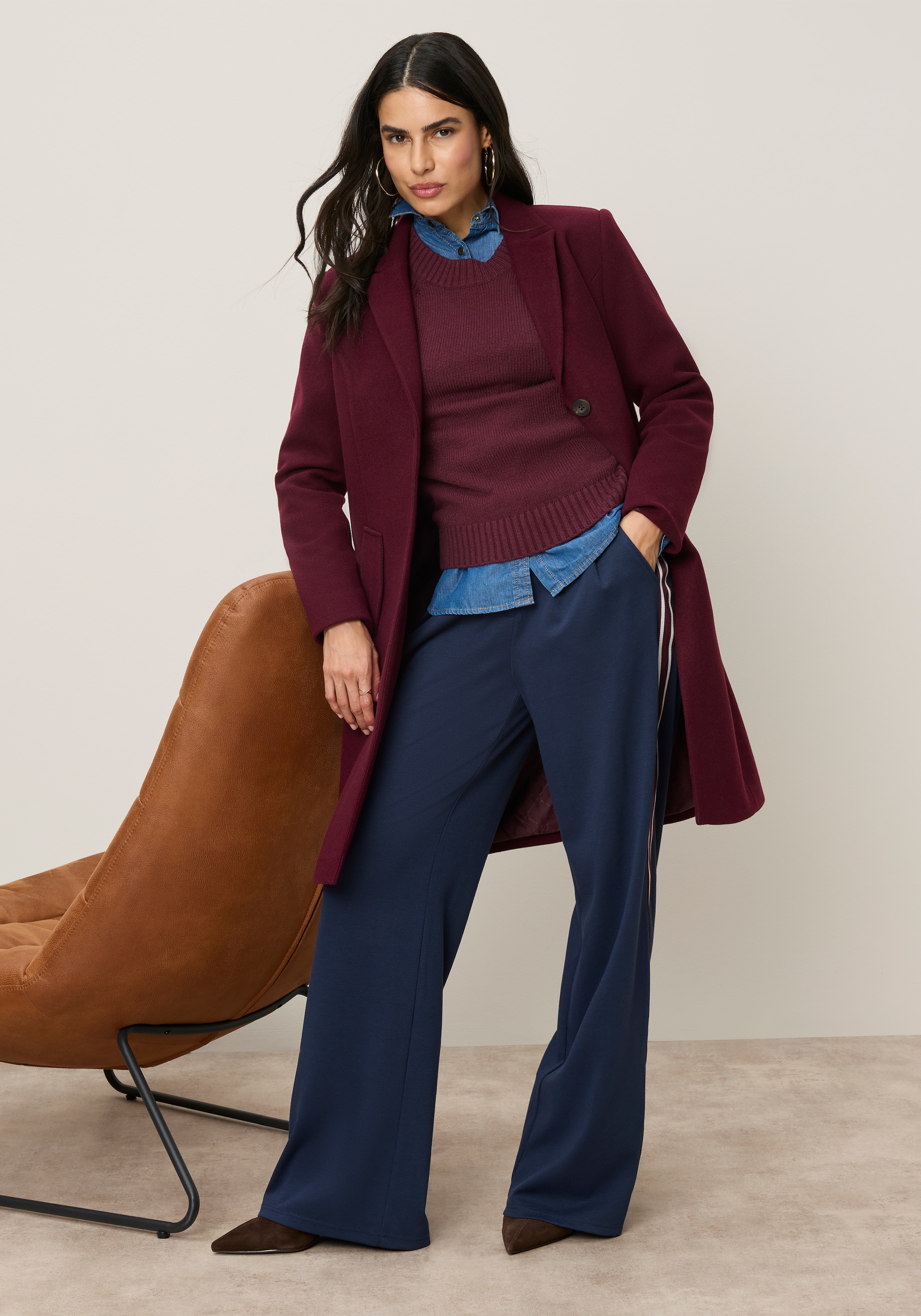 Tamaris Manteau long coupe ajustée, col à revers et boutons, idéal pour la mi-saison