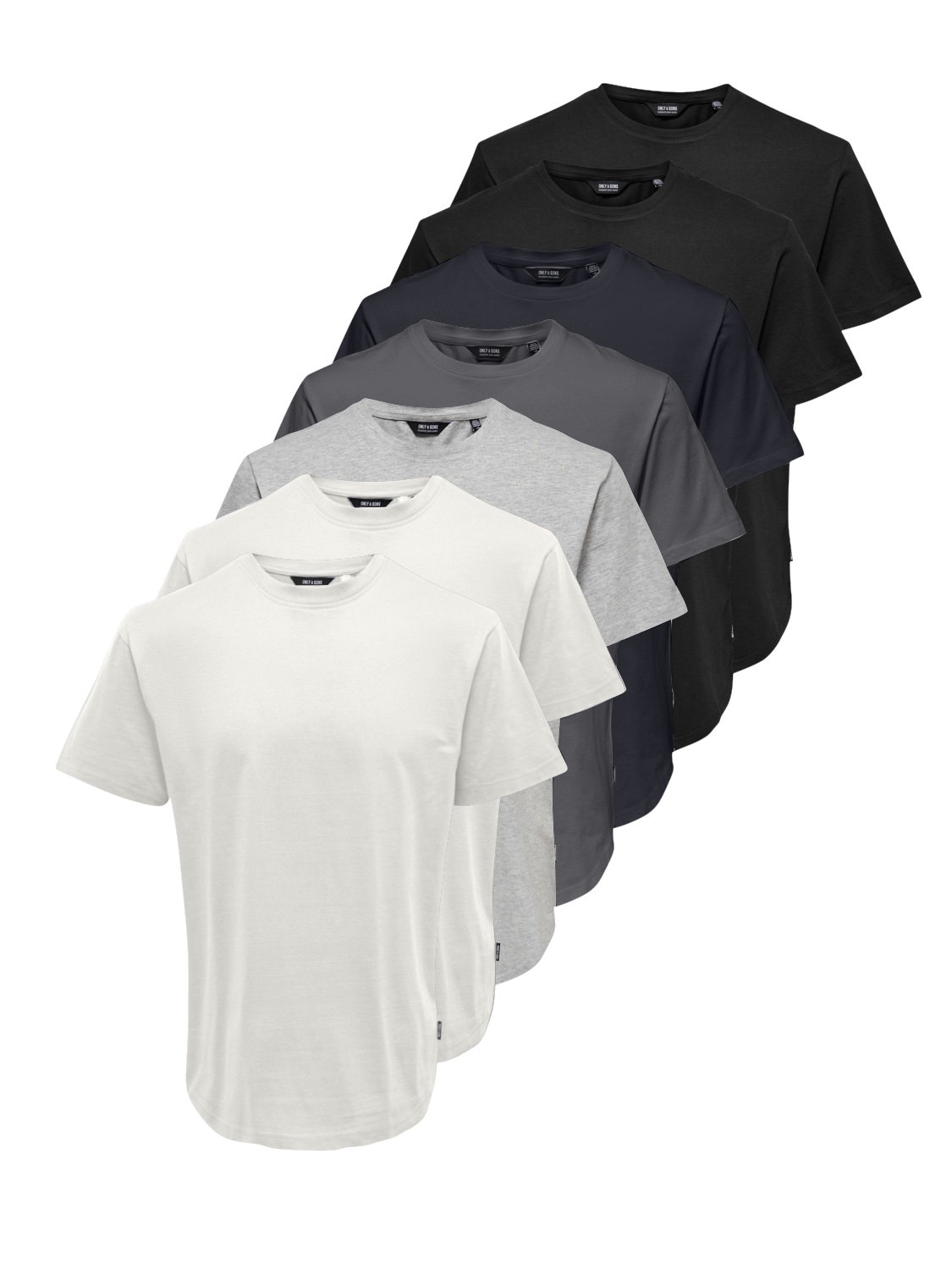 Image of ONLY & SONS Rundhalsshirt "ONSMATT LONGY SS TEE 7-PACK" Packung, 7 tlg. Baumwolle, relaxed fit, lang geschnitten
