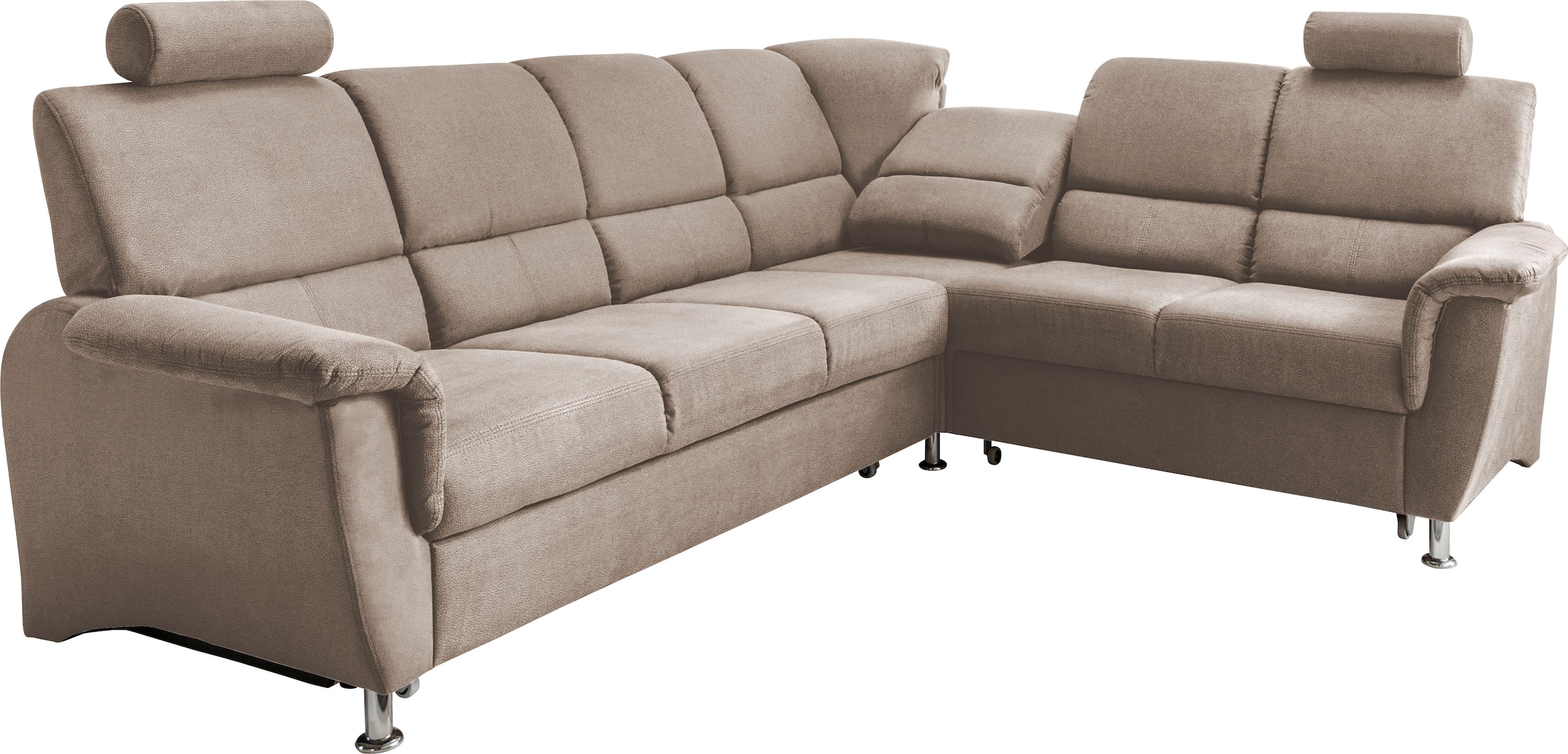 Home affaire Ecksofa »Pisa L-Form, mit Schlaffunktion, Stauraum, 2x höhenverstellbare«, Kopfstützen und Relaxfunktion im Eckelement