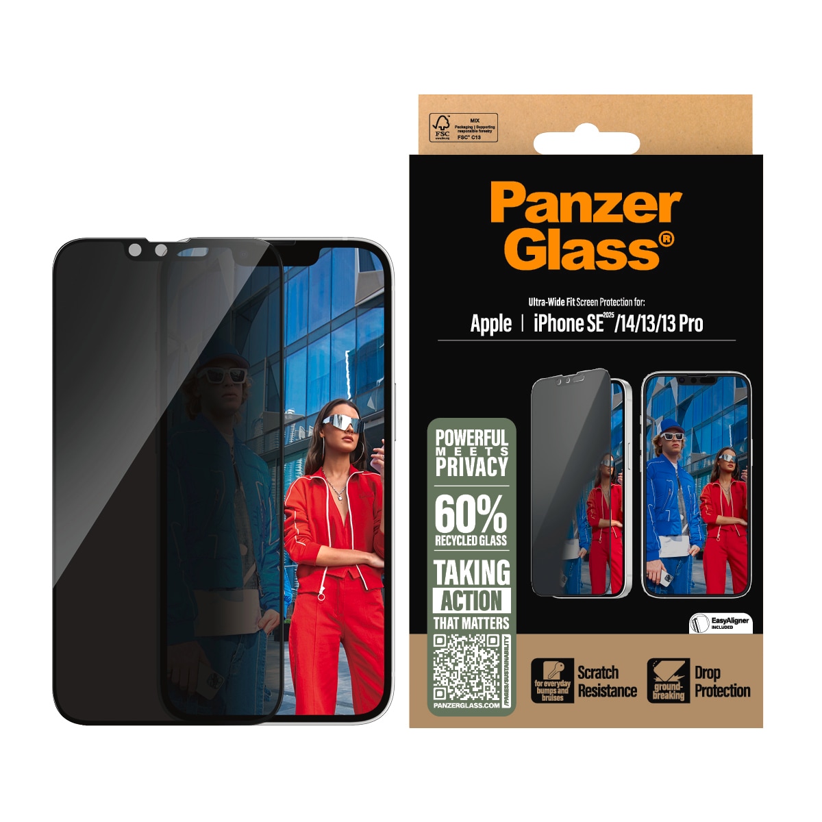 Image of CARE by PanzerGlass Displayschutzglas "Ultra-Wide Fit Privacy Screen Protection" für Apple iPhone 16e;Apple iPhone 14;Apple iPhone 13/13 Pro Displayschutzfolie, Schutzfolie, Bildschirmschutz, kratz- & stossfest