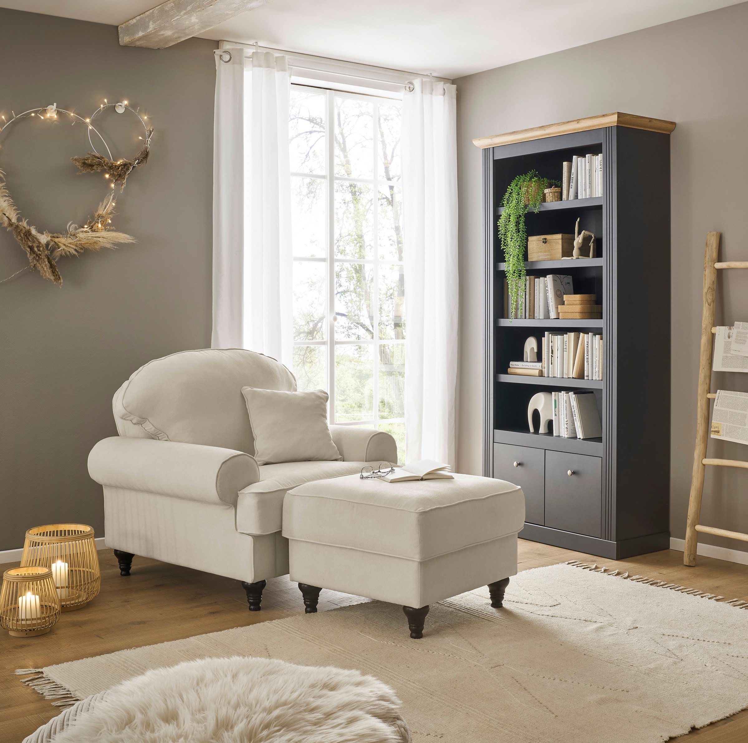 Image of GOODproduct Sessel "Westminster, Set in hochwertigem Microfaserbezug, 5 Farben verfügbar" Set, 1Sessel, 1 Hocker, 2 Stk. tlg. Enthält Sessel & Hocker, Federkern-Polsterung, gedrechselter Fuss