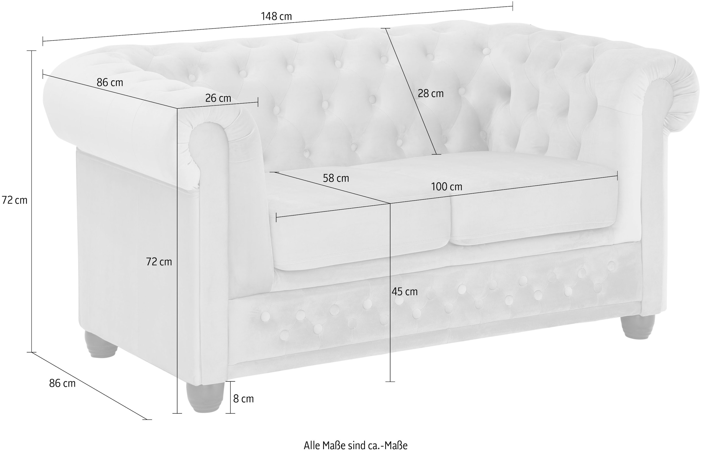 Home affaire Canapé Chesterfield »New Castle« mit hochwertiger Knopfheftung in Chesterfield-Design, B/T/H: 148/86/72