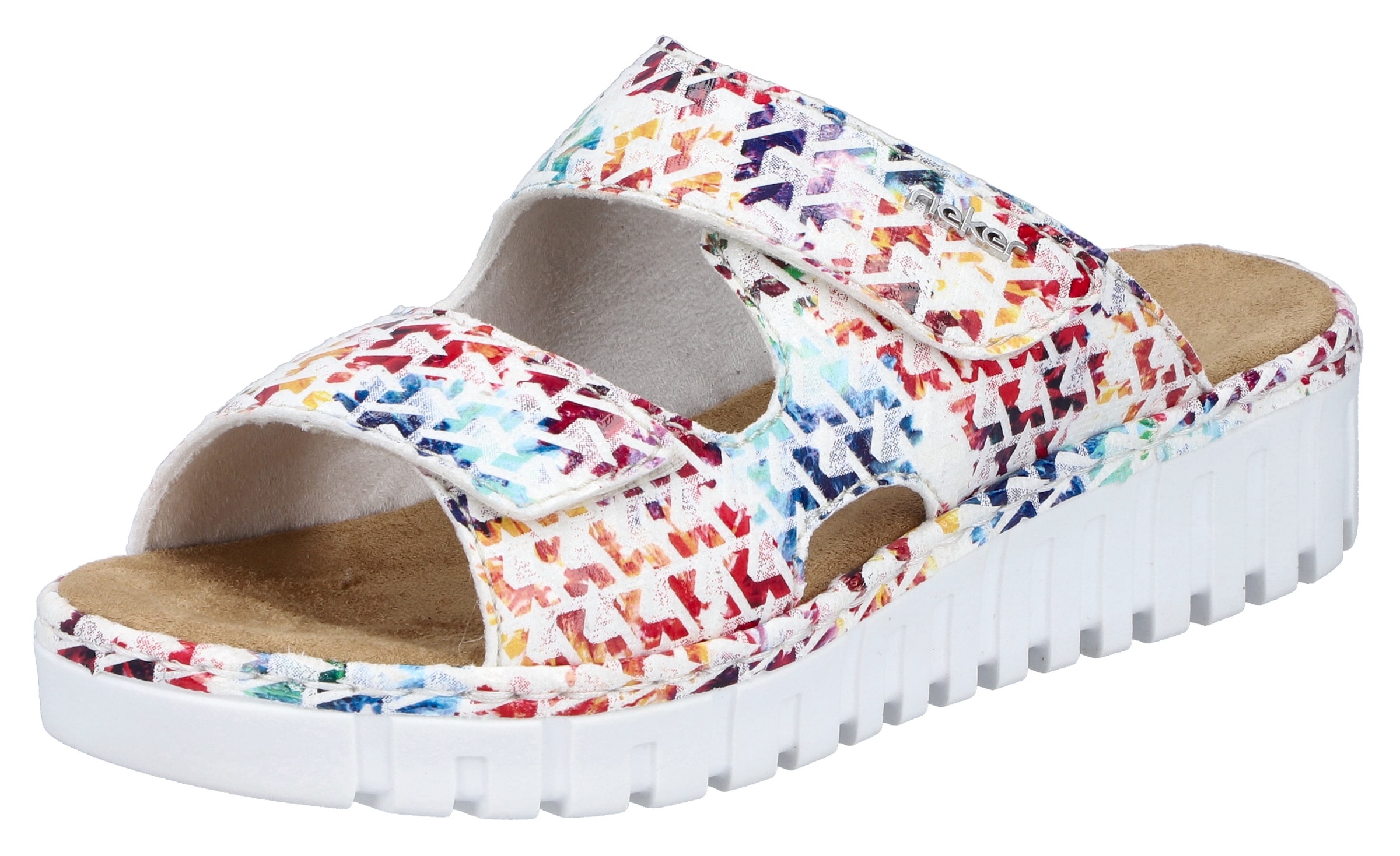 Image of Rieker Pantolette Sommerschuh, Schlappen, Hausschuh mit modischer Plateausohle