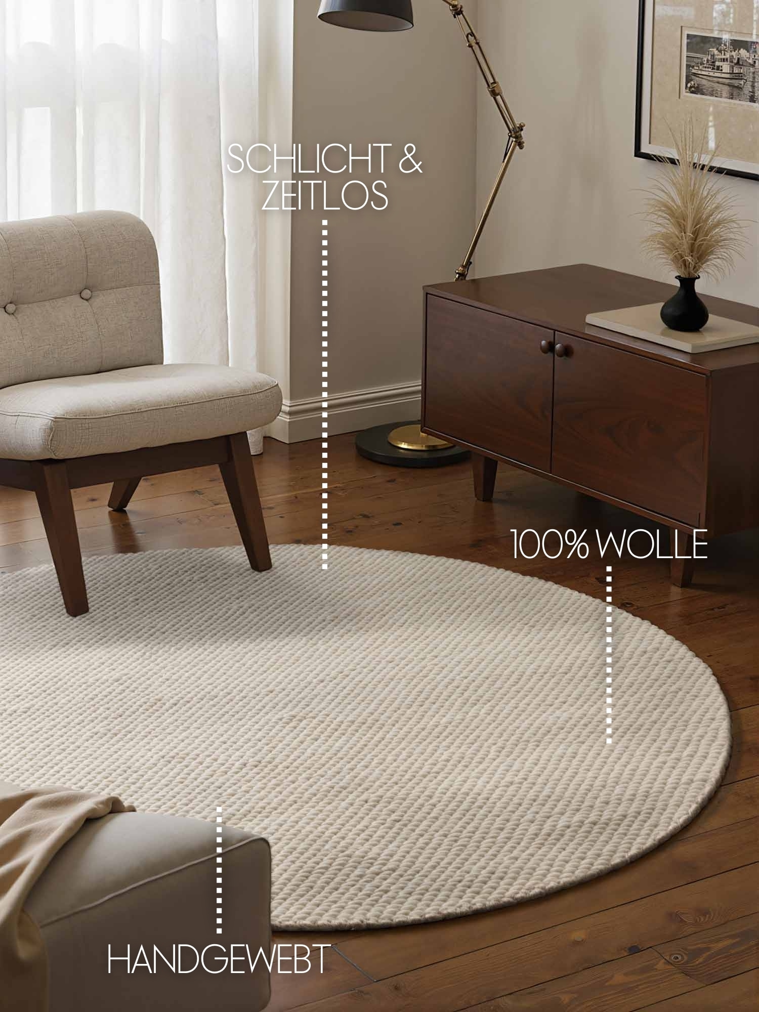 ELLE DECORATION Tapis en laine »Beans« Rond 10 mm Höhe Handweb Teppich Wolle, Rund, Perlenstruktur, Wohnzimmer, Schlafzimmer