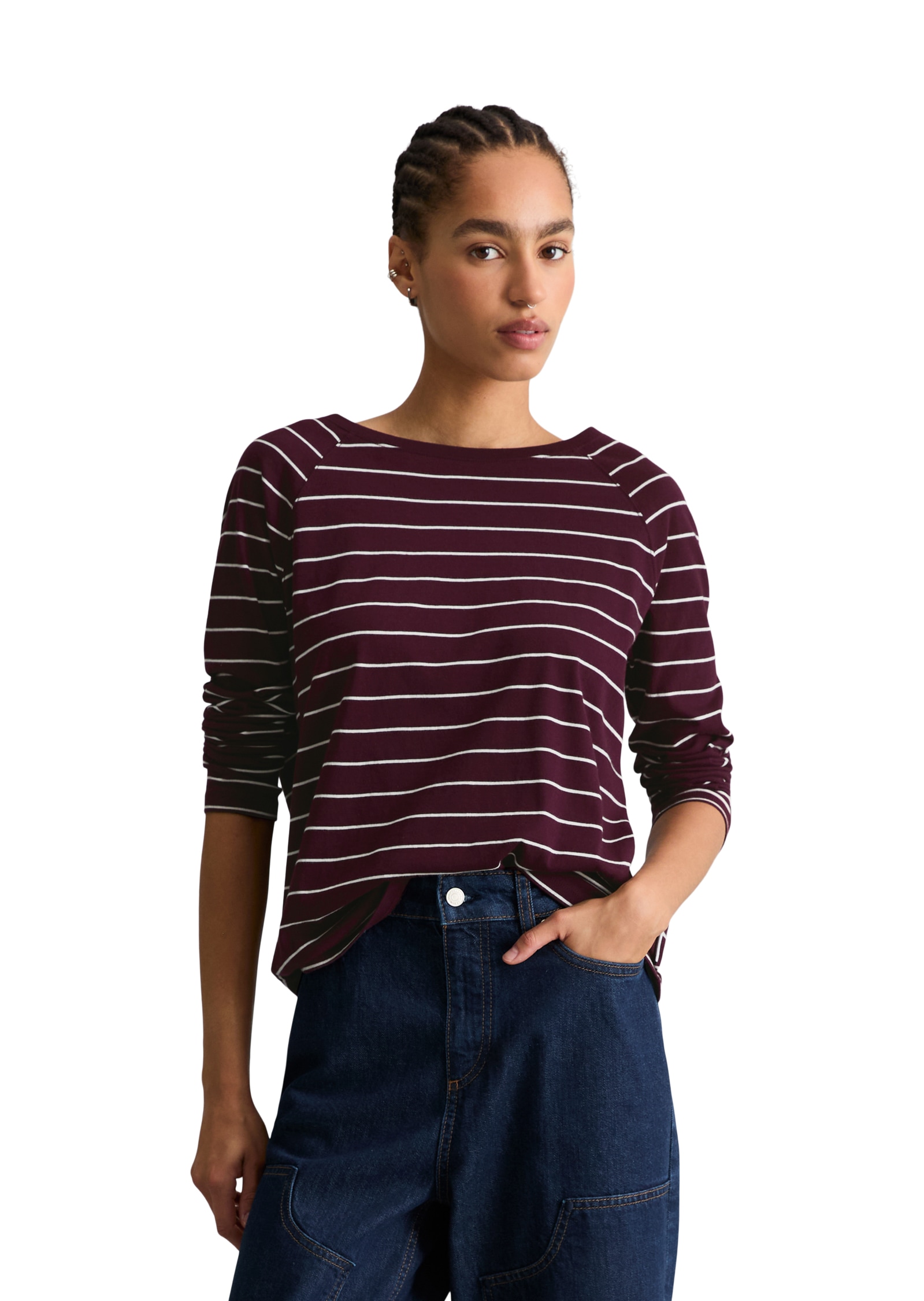 Image of Marc OPolo DENIM Longsleeve Gestreift, relaxed aus Loose Knit Jersey