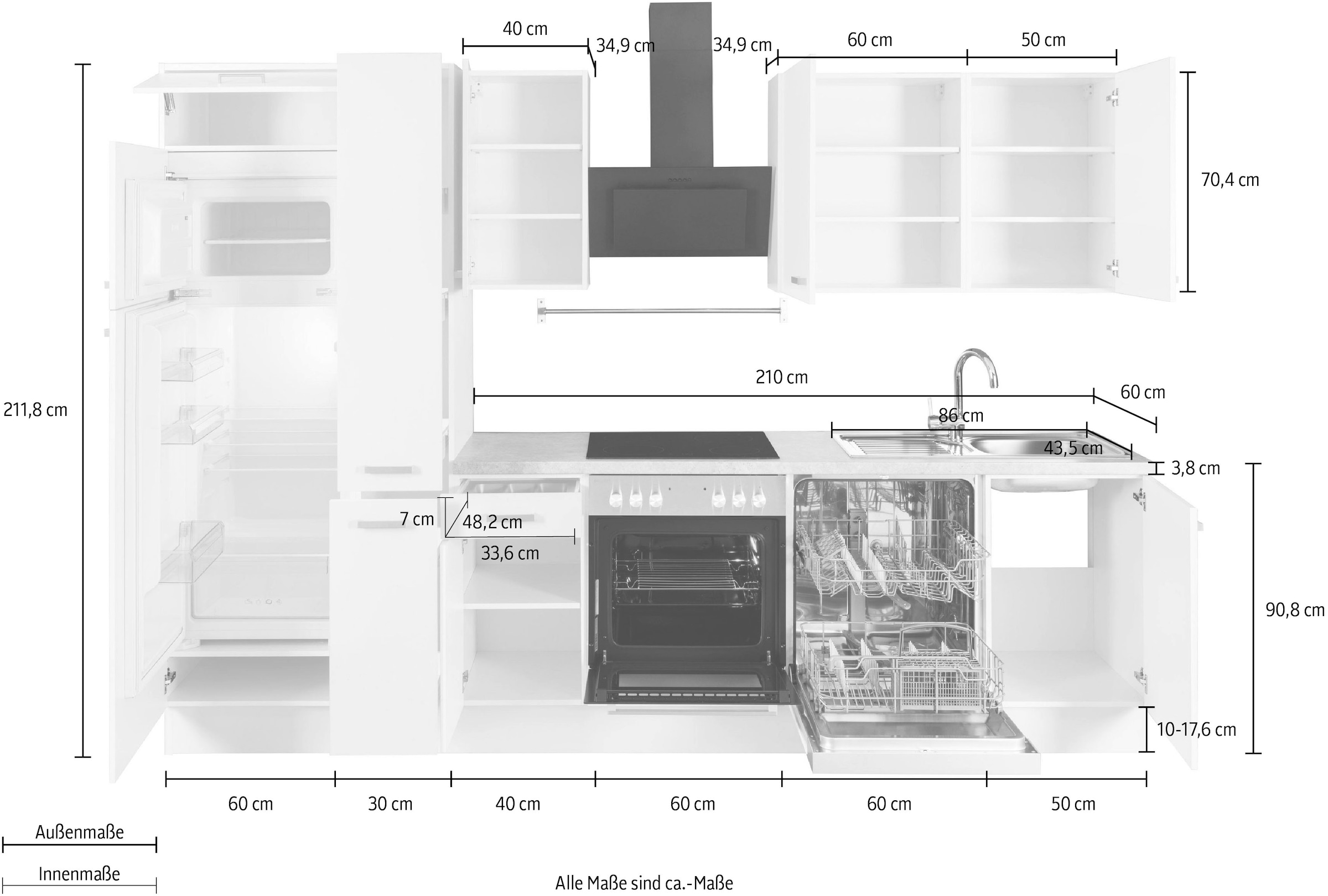 OPTIFIT Küchenzeile »Parma« ohne E-Geräte, Breite 300 cm