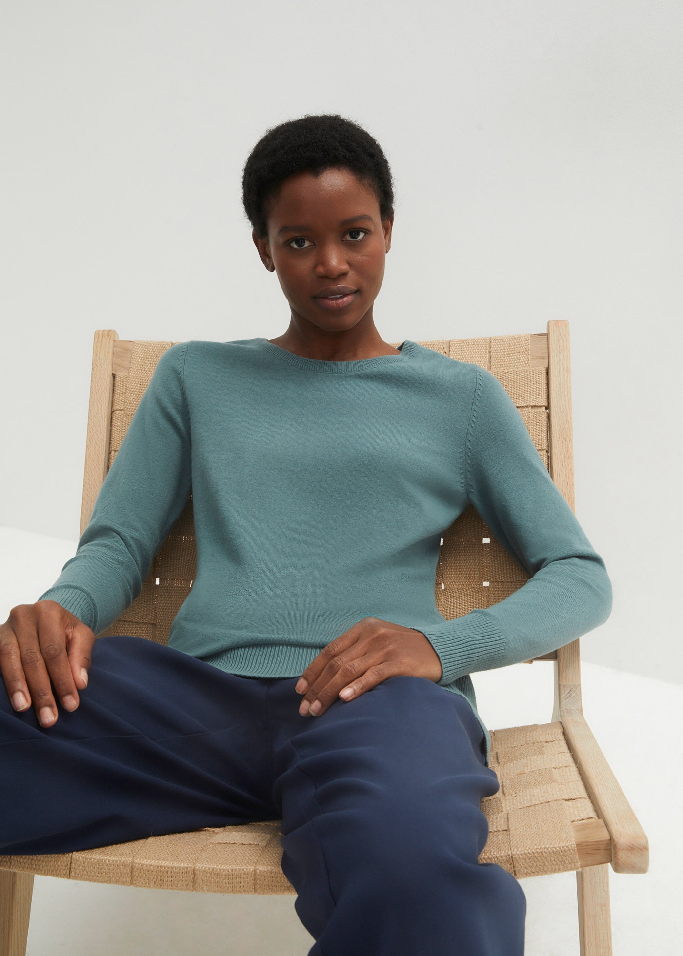 Image of bonprix Strickpullover aus Baumwollmischung, ohne Verschluss und Kragen, Slim Fit Passform