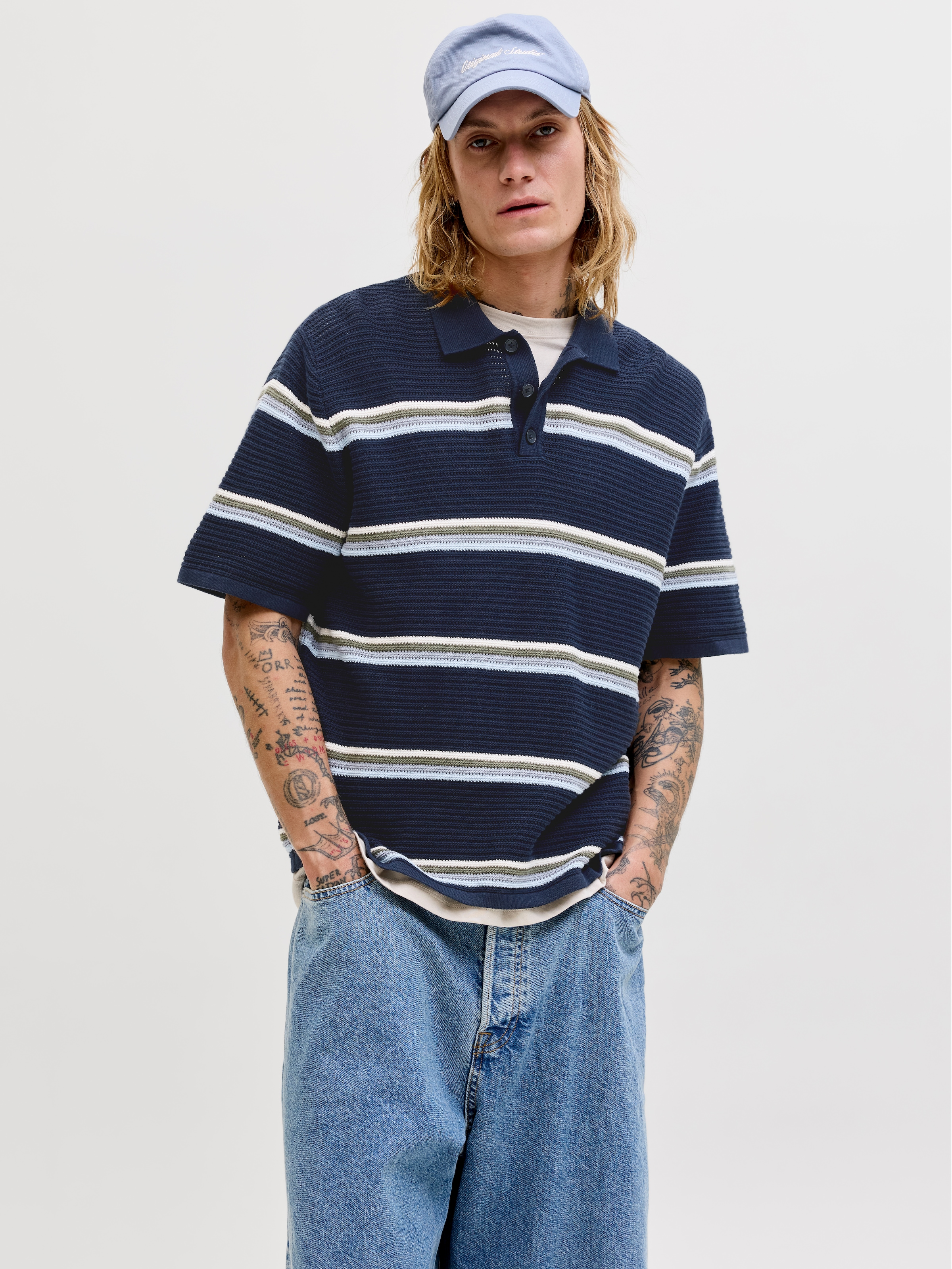 Jack & Jones Pull à col polo »JORMAINE KNIT STRIPE POLO SN« coton, coupe décontractée