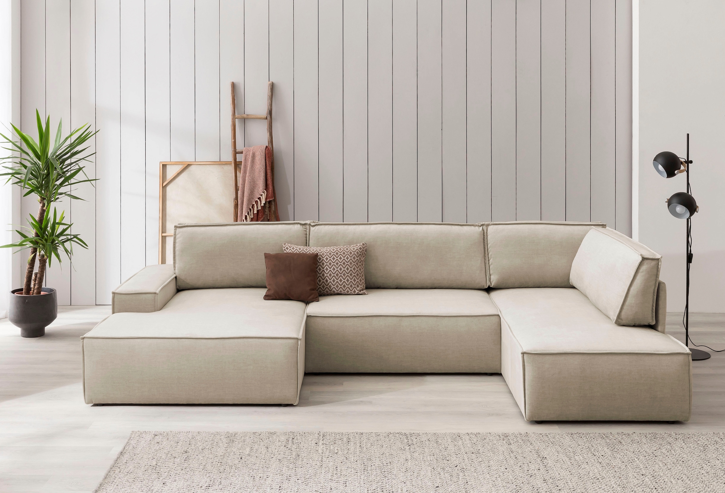 Home affaire Wohnlandschaft »SHERWOOD 329 cm, U-Form, Schlafsofa,«, Schlaffunktion m. Bettkasten (194x139 cm), Cord, Vintage, Samtvelours